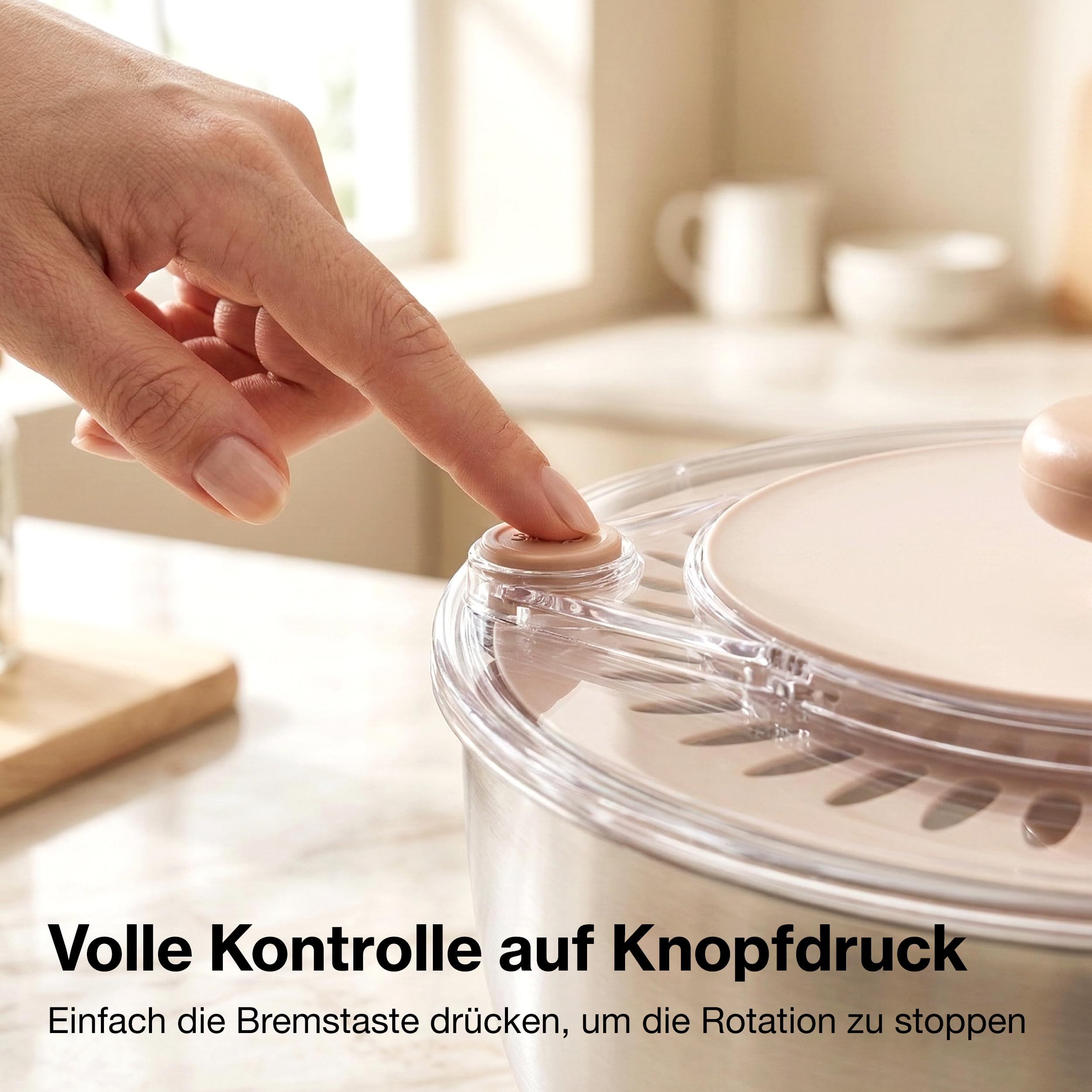 EDELHAUS Salatschleuder Edelstahl 4,5L – Salad Spinner mit Stopp-Taste, Ausgießer & Kurbel | Salatschüssel mit rutschfestem Boden | BPA-frei Salatschleuder mit Deckel | Spülmaschinengeeignet