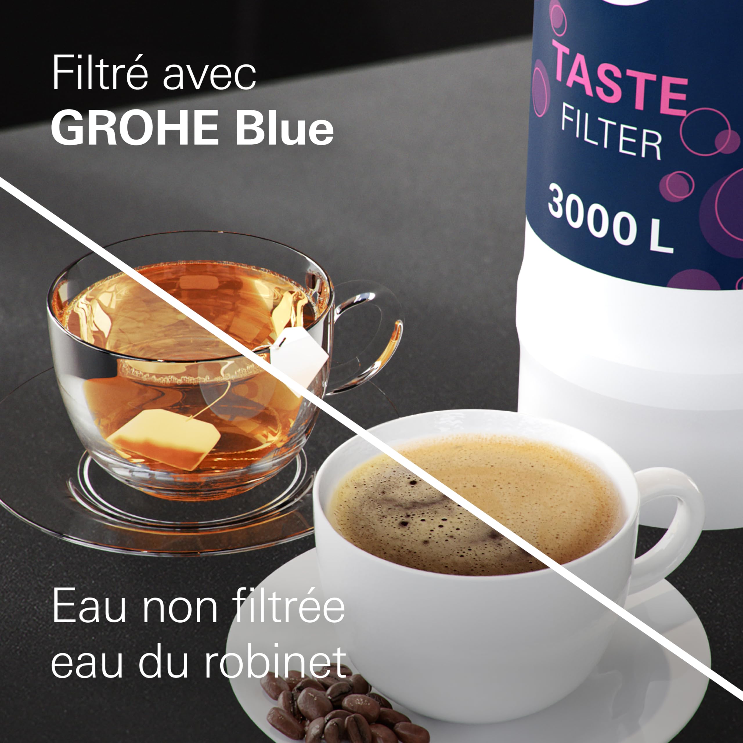 GROHE Blue Filtre Charbon Actif, 3000L, Réduit les substances nuisibles au goût et à l'odeur de l'eau, Filtre de remplacement pour les robinets GROHE Blue, Pure et Professionnel, 40547001