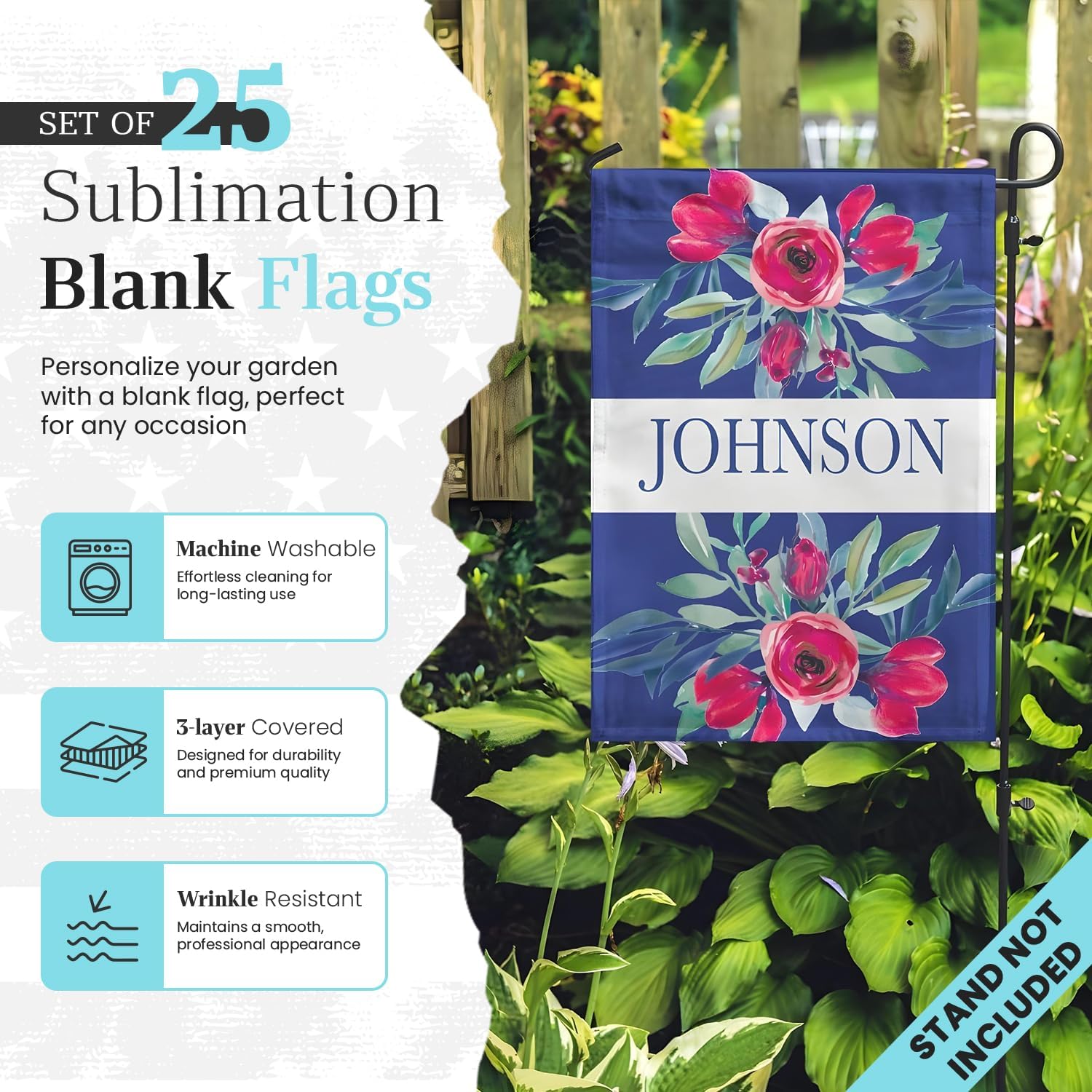 25 Pcs Sublimation Blank Garden Flags 100% Polyester 3 Layer Double-Sided Ready for Printing Garden or Lawn Banner | 12x18in DIY Vinyl or Dye Sublimation Blank Flags Pack of 25