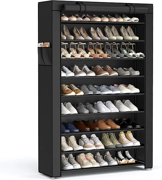 SONGMICS Shoe Rack with Non-Woven Fabric Cover, 9 Tier Storage Shelf for 40-50 Pairs of Shoes, Entryway, Suitable for Sneakers, High Heels, Flats, and Boots, Black URXJ36HV1 Black 9 Tiers (3