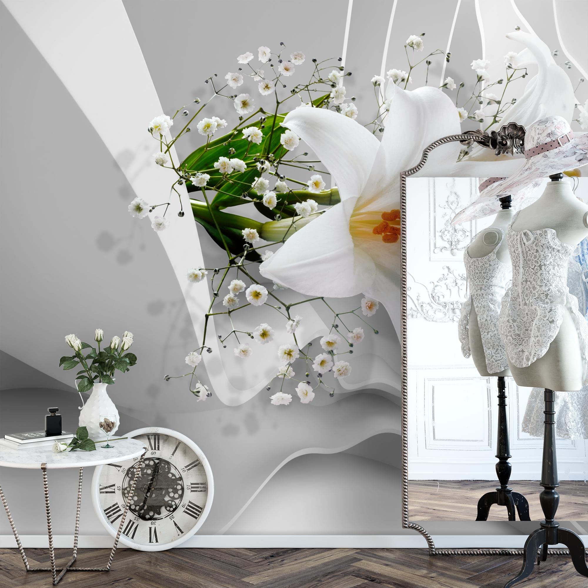 Fototapete Lilie Blume Flüssigkeit Abstraktion, Floral, Bunte Zeichnung