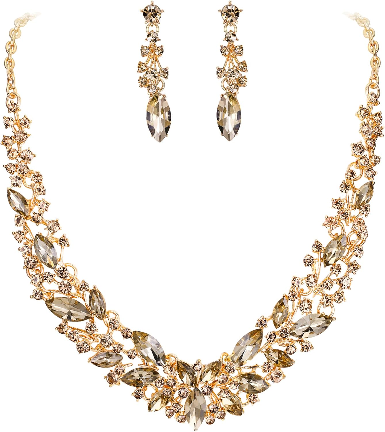 BriLove Women's Wedding Bridal Austrian Crystal Marquise Cluster Collar Necklace Dangle Earrings Set