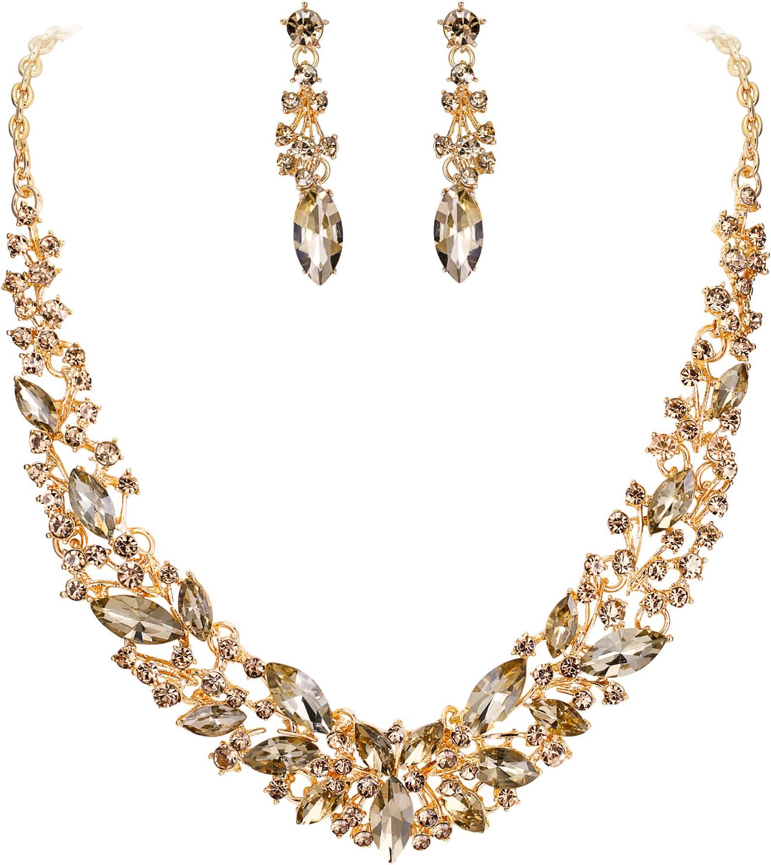 Bridal Jewellery Sets for Women Austrian Crystal Marquise Cluster Collar Necklace Dangle Earrings Set