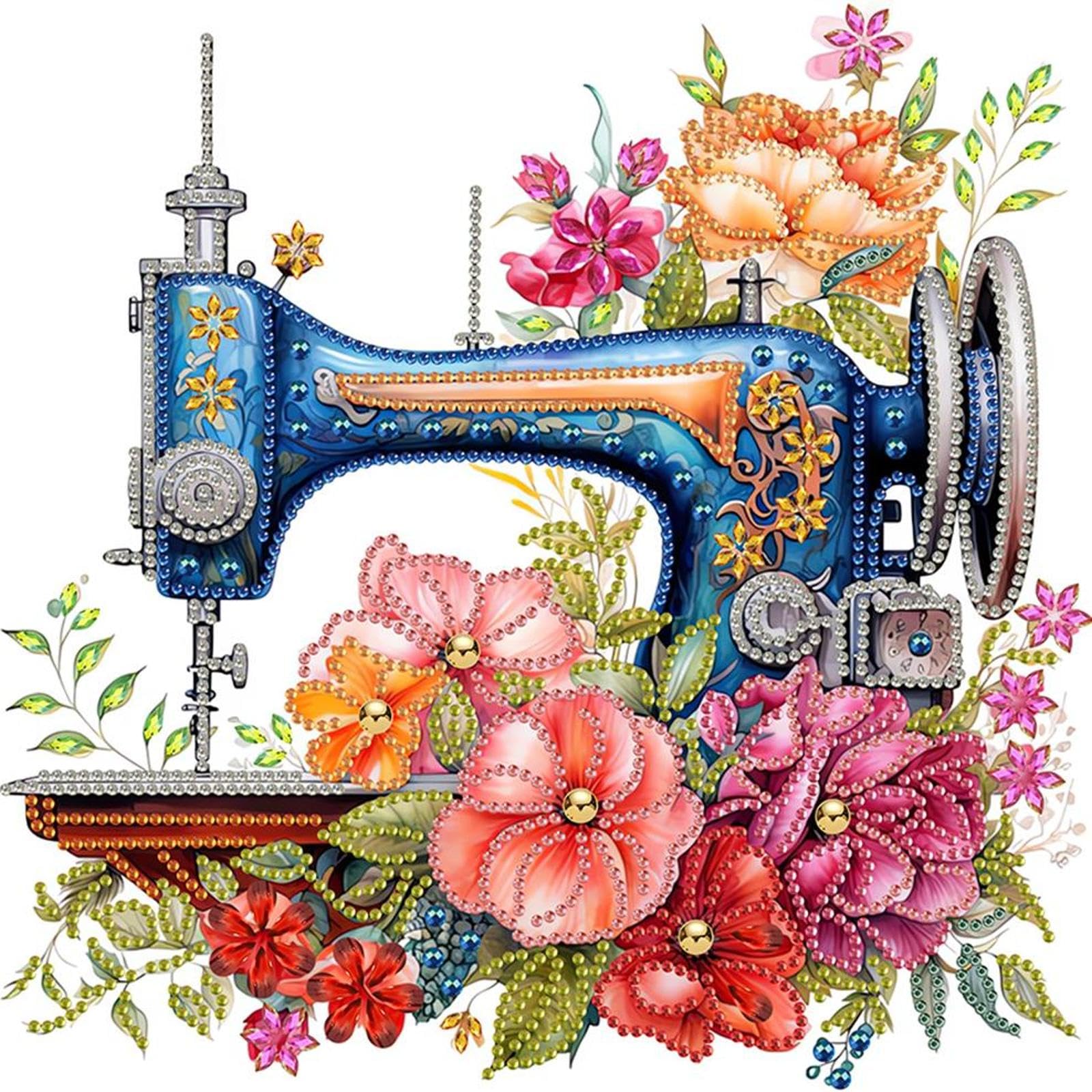 Sewing Machine Special Shape Diamond Painting - 5D Diamond Art Kits for Adults, Diamond Painting Partial Drill Crystal Rhinestone Art, DIY Diamond Art Kits for Adults, 11.8x11.8 Inch (E)