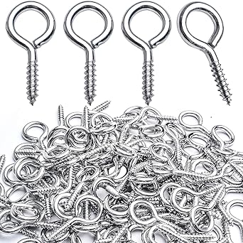 BronaGrand Eye Hooks Screw-in,100pcs Metal Eyes Hooks Eyelets Screw Threaded Self Tapping Eyelet Hooks 27x13mm for Resin Crafts Projects Outdoor Indoor Hanging