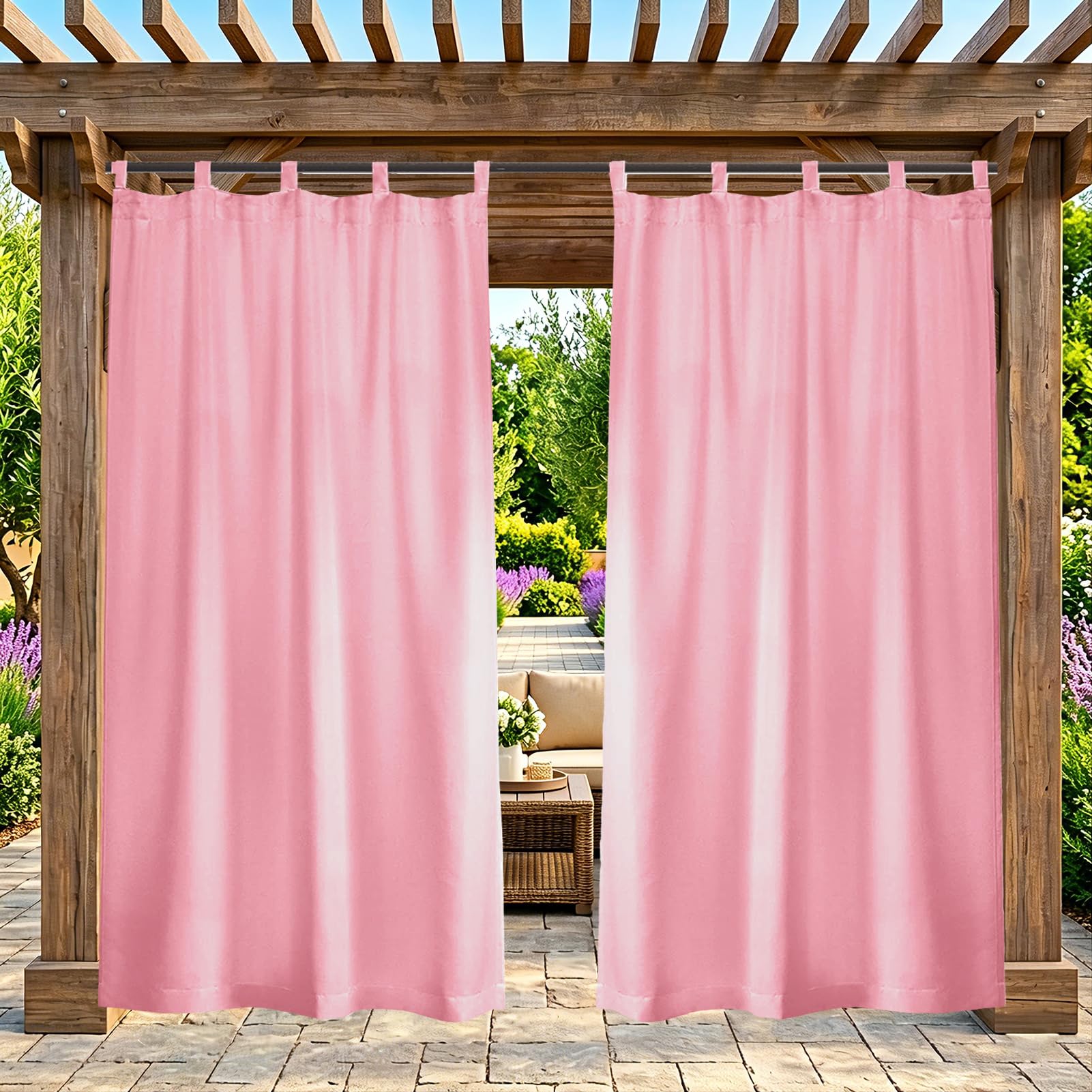 ZELVANO Outdoor Curtains Waterproof, 1 Panel Blackout Thermal Drapes Windproof Privacy for Garden Gazebo Pergola Patio, Weatherproof Fabric - W 150" x L 102"
