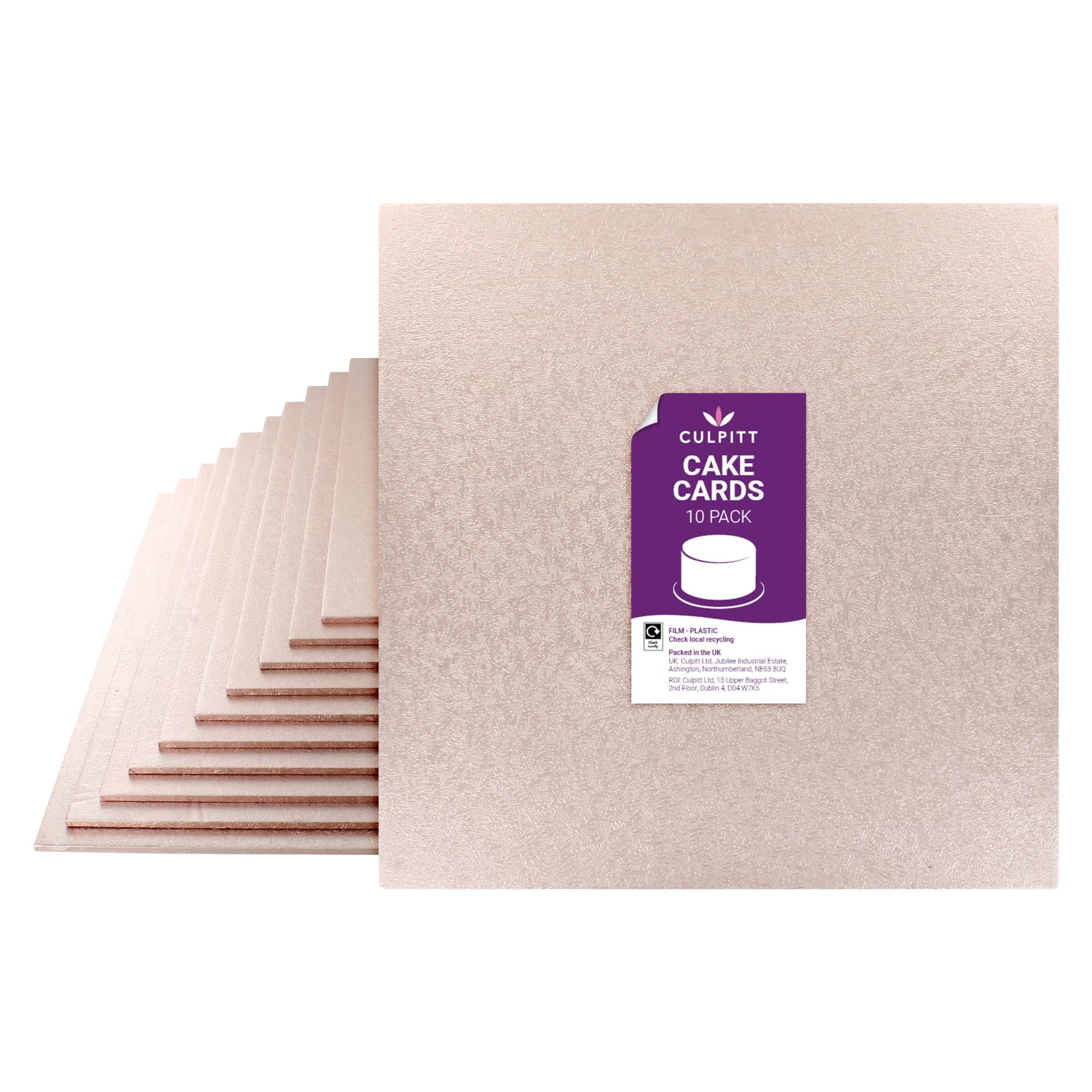 Culpitt 10" Double Thickness Cake Card, Rose Gold Square Boards, 3mm Thick, 10 Pack - 10 Inch