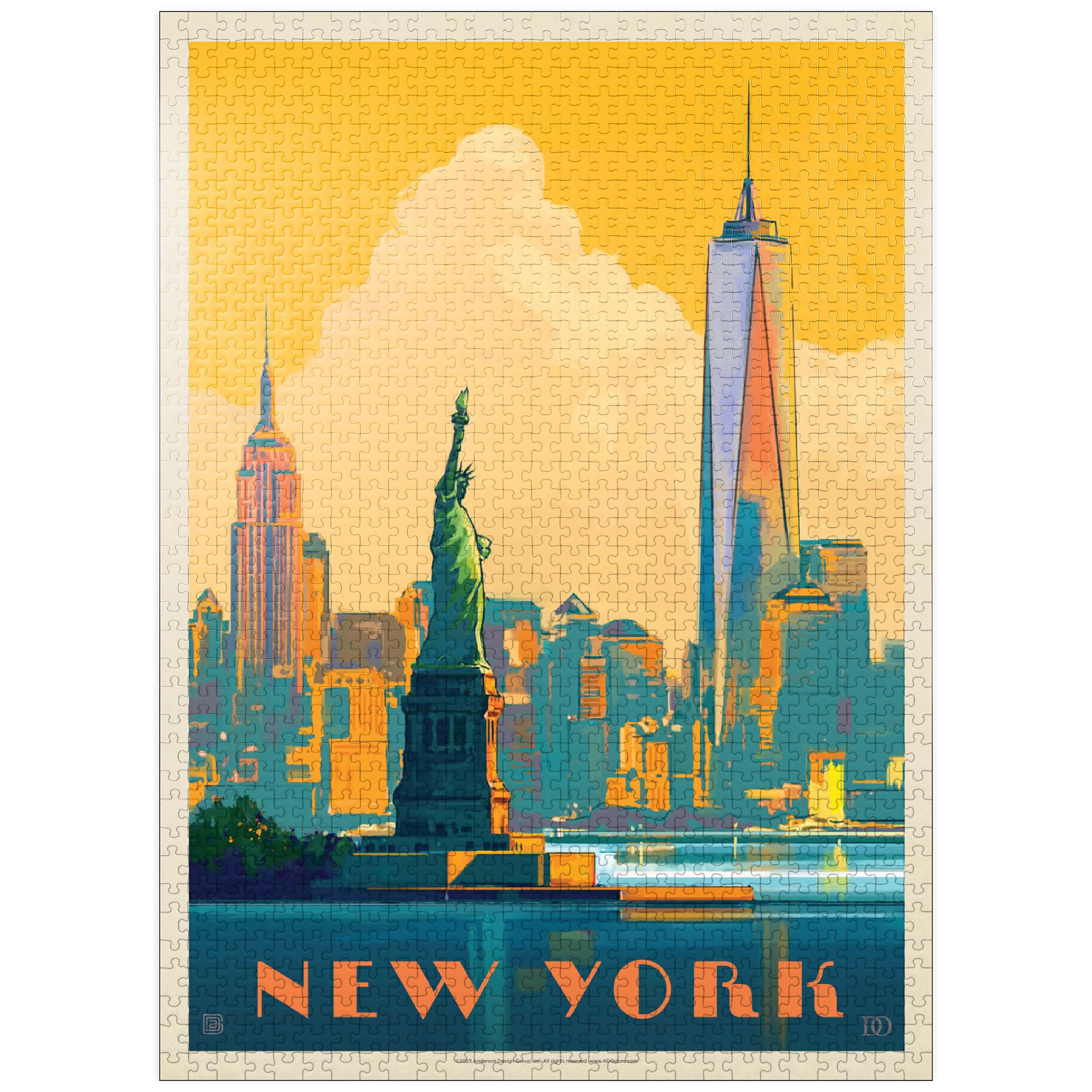 New York City : Skyline Glow, Affiche vintage – Puzzle de 1000 pièces de qualité supérieure pour adultes