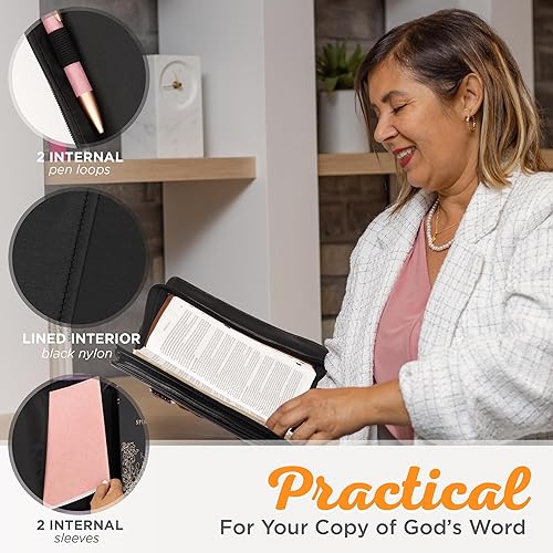 Miniatura 3 de Christian Art Gifts Funda para Biblia para mujer, estilo monedero, piel sintética de cocodrilo burdeos, talla M