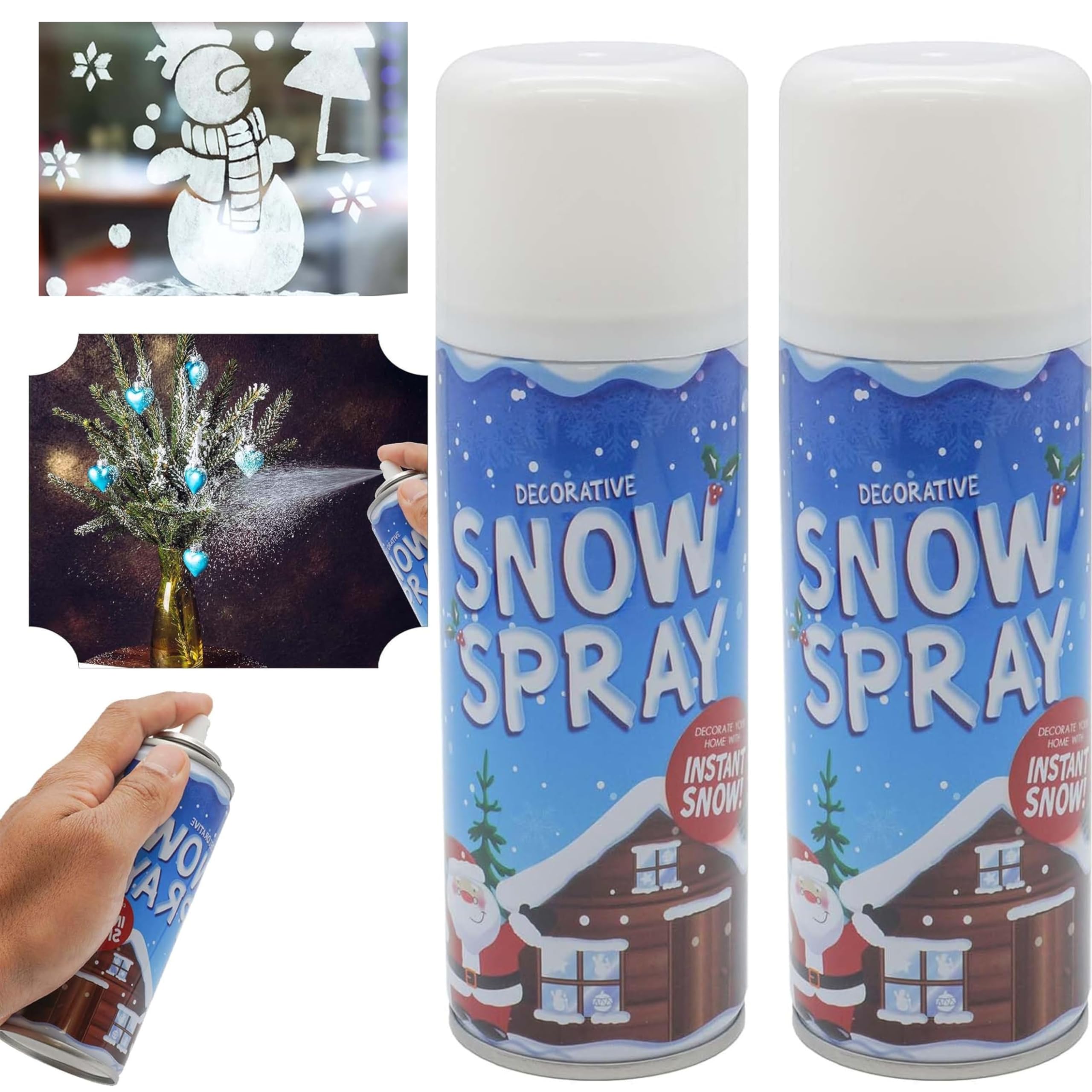 SRV Hub 2 Pack Artificial Snow Spray 250ml – Christmas Tree & Window Decoration Snow, Holiday Frost Spray for Crafts, Xmas Parties, Winter Wonderland Decorations