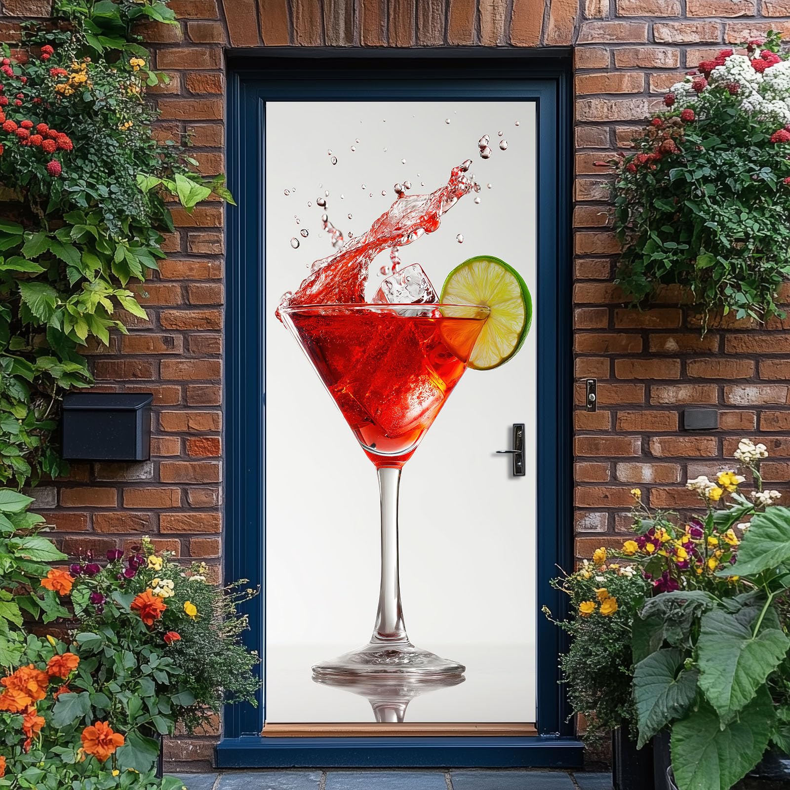 Papel pintado autoadhesivo para puerta minimalista 3D, póster para puerta, adhesivo para puerta, patrón de copa de vino, resistente al agua, lámina de vinilo para puerta, gris claro, póster extraíble