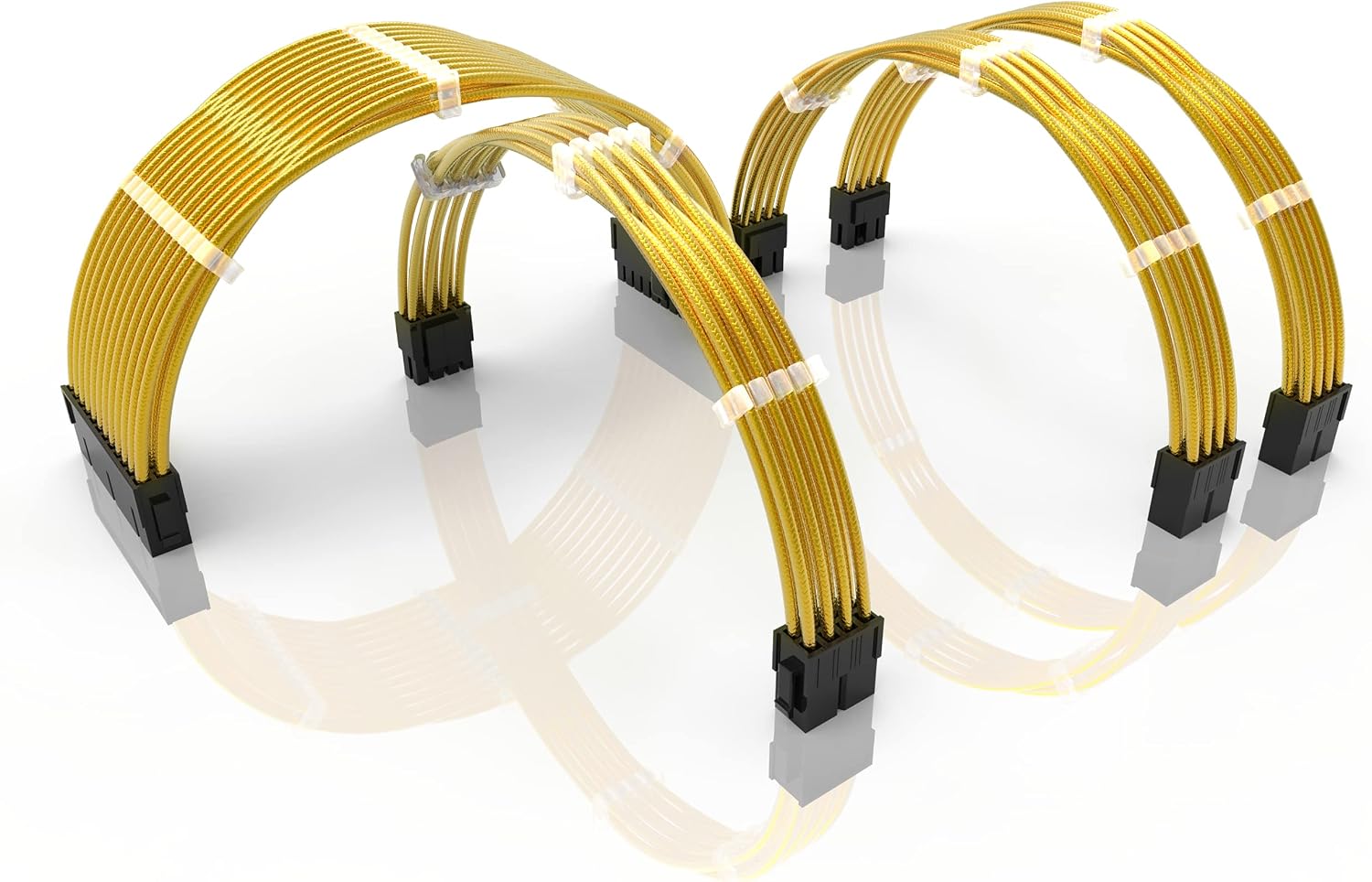 LINKUP - 50cm PSU PC Power Extension Cable Metallic Sleeved Silicone Coated Soft & Flexible to Route Custom Mod GPU & CPU w/Comb Kit┃1x 24P (20+4)┃1x 8P (4+4) CPU┃2X 8P (6+2) GPU┃500mm - Gold