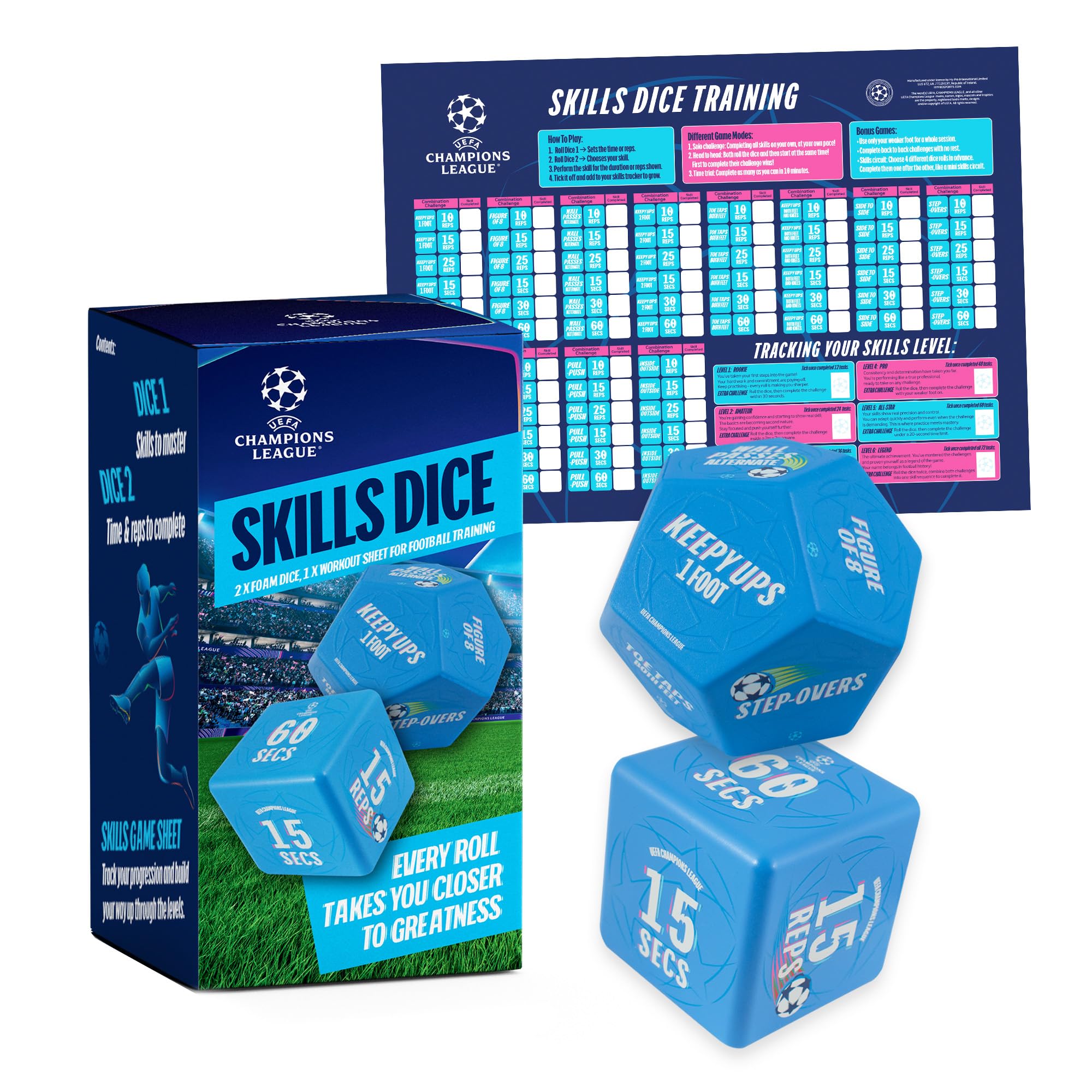Hy-Pro UEFA Champions League Skills Dice, Football Dice for Training & Skill Development, Training Equipment for Boys & Girls, Fun Football Training Equipment, UCL Official Product