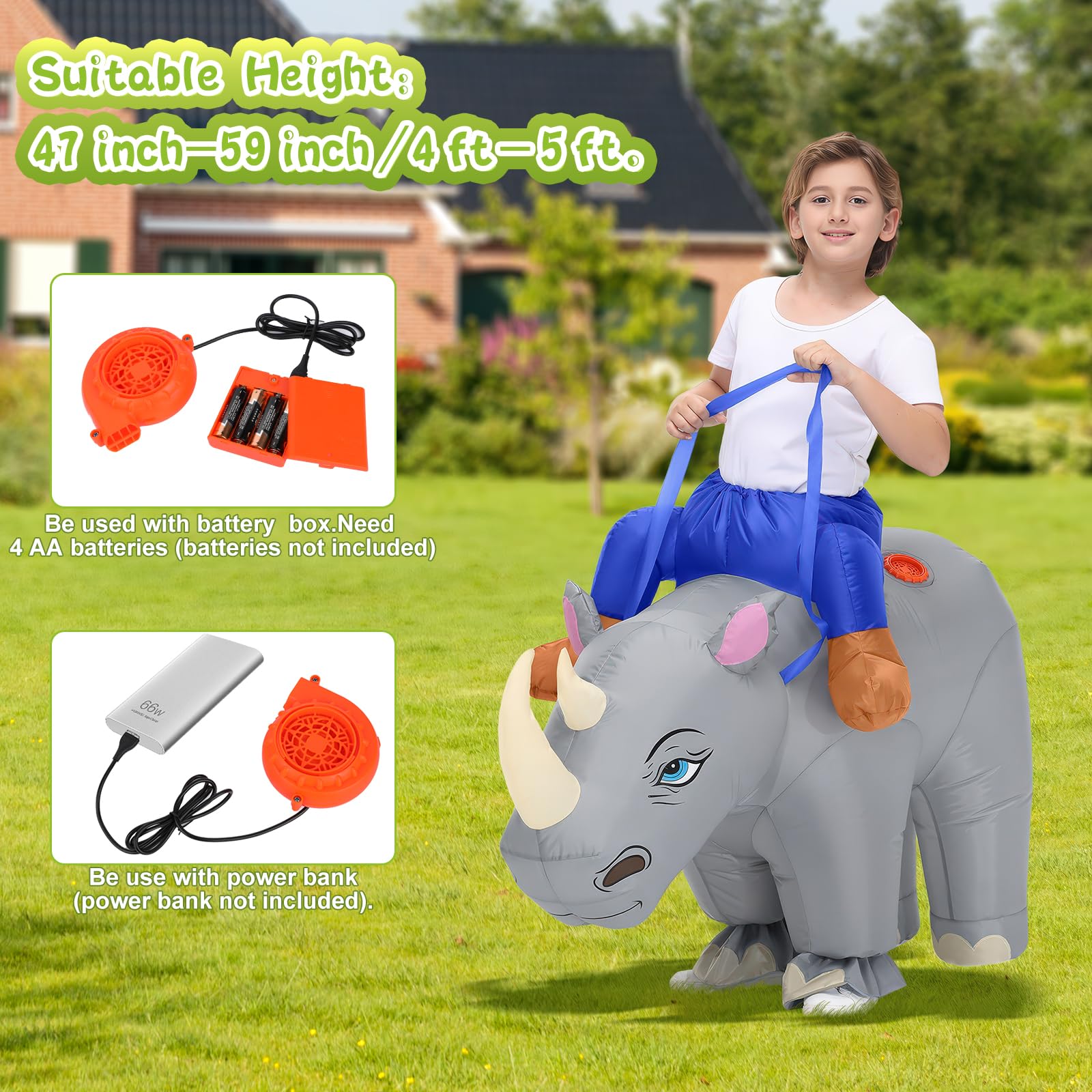 Spinosaurus Inflatable Rhinos Costume Kids Inflatable Halloween Costumes Funny Blow Up Ride On Animal Costume for Boys Girls - Image 2