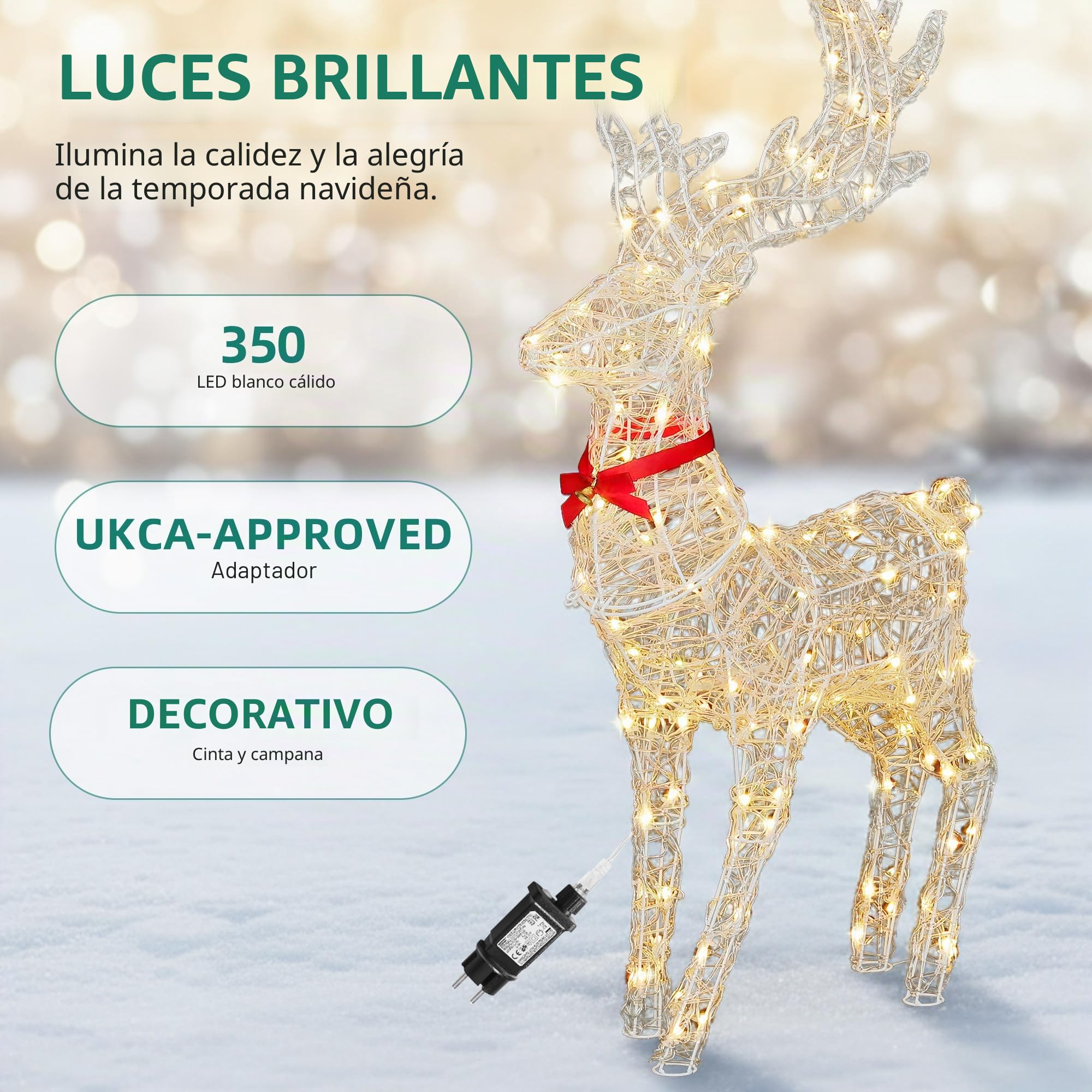 YITAHOME Familia de Renos LED de 3 Piezas, decoración navideña iluminada con Mando a Distancia, 210 LED con 89 Modos, Cuernos Desmontables y Parte del Cuello, iluminación navideña para Interior y
