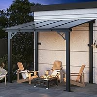 Vista 2 de Aoxun Pérgola de 8 x 5 pies para patio, cenador con techo inclinado, pérgola para parrilla grande montada en la pared, toldos resistentes