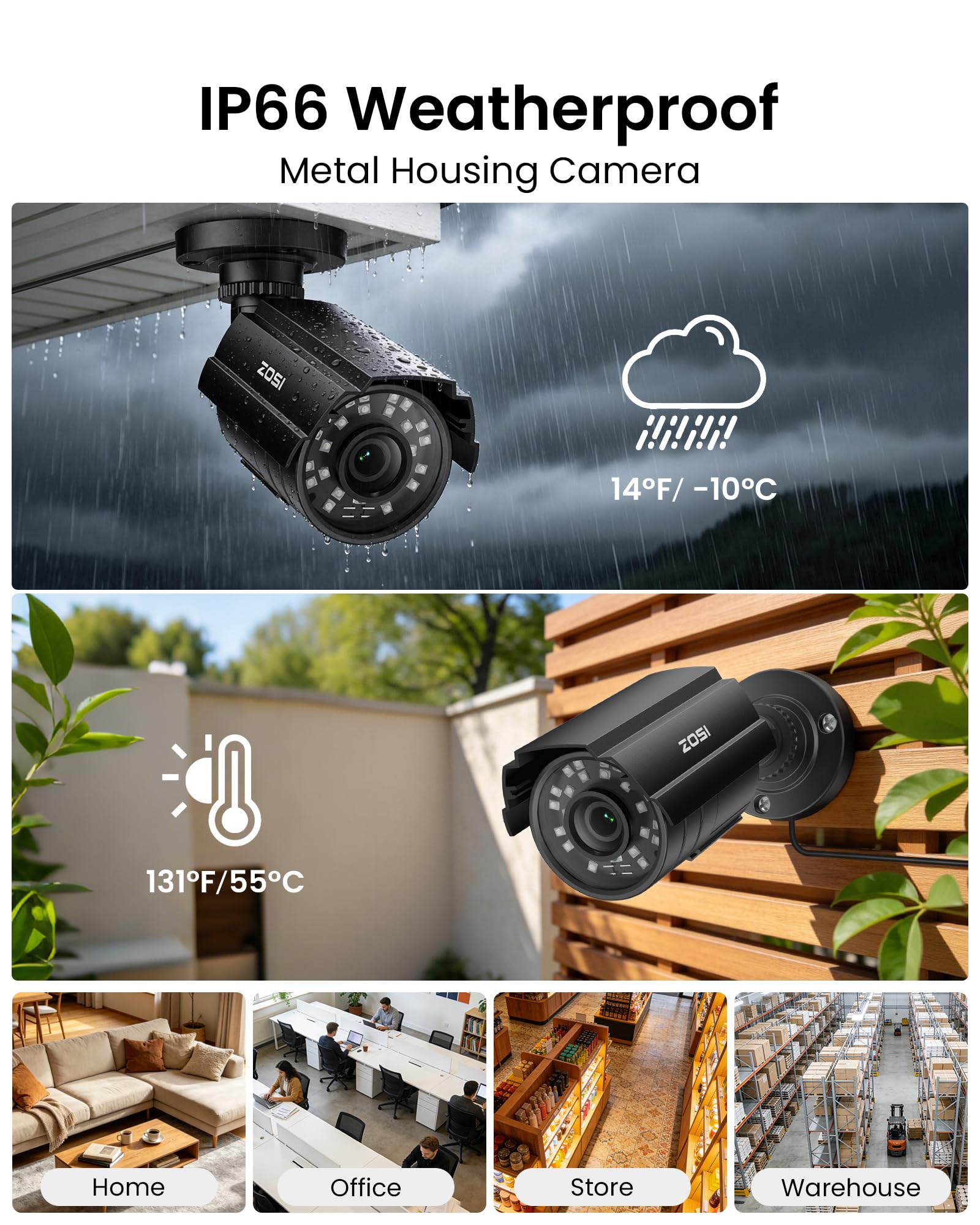 ZOSI Kit de Cámara Vigilancia Seguridad 5MP Lite 8CH DVR H.265+ 8x2MP Exterior, Visión Nocturna, Alarma, HDD No Incluido, Seguridad hogar Inteligente