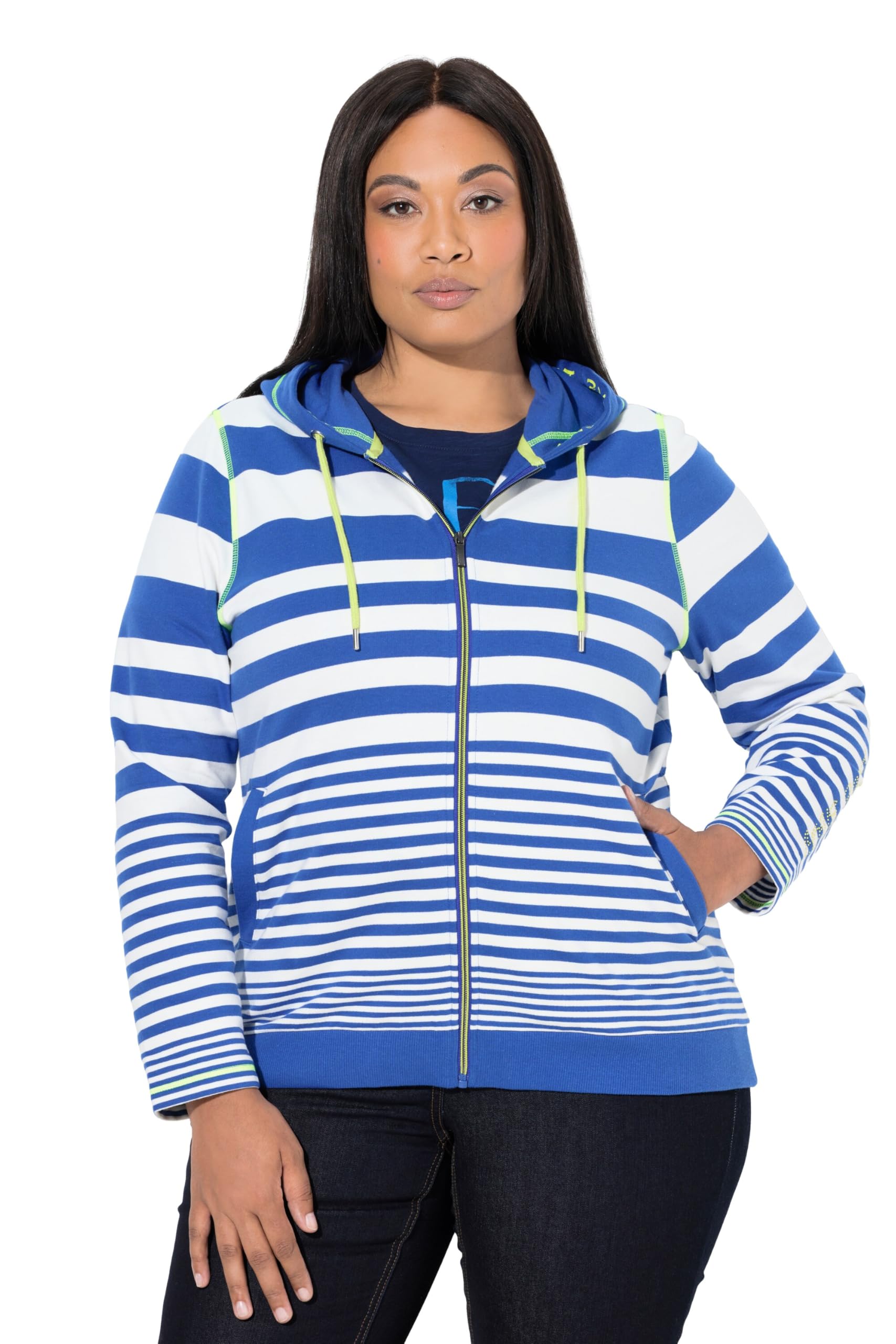 Ulla Popken Damen große Größen Übergrößen Plus Size Hoodie-Jacke, Ziernähte, Love, Kapuze 824815