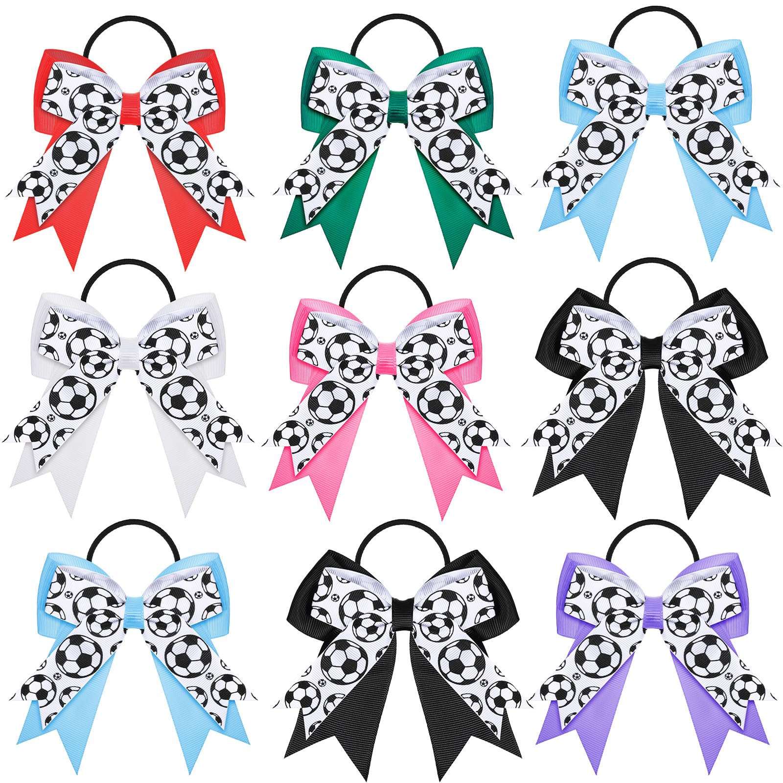 WILLBOND 10 Pcs Soccer Tennis Hair Bows Elastic Sport Hair Tie Ponytail Holder Scrunchies Accessories Team gifts(Soccer Style,Multicolor Color)
