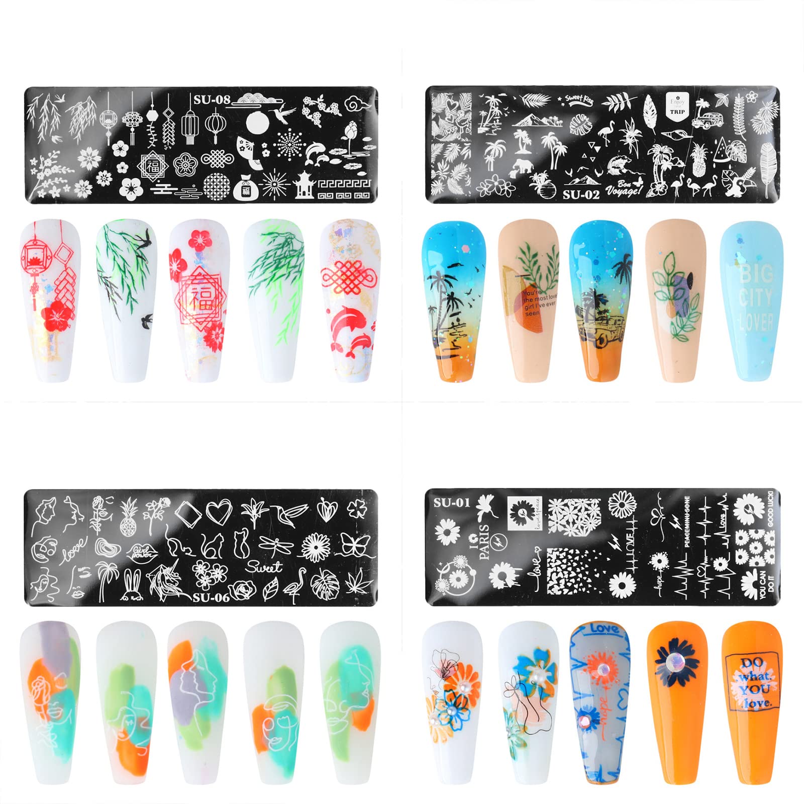 MWOOT 6pcs Set di Nail Art Stamping, Nail Template Piastra per Unghie,Mescolare Unghie Piastre Manicure Nail Piastra, UnghieTimbro Scraper Piatti Templates