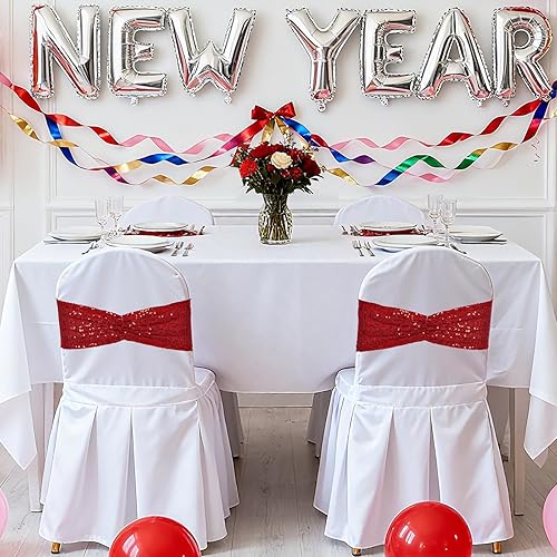 Miniatura 30 de Eternal Beauty Juego de 20 bandas de lentejuelas con lazo rojo para decoración de bodas, hoteles, fiestas