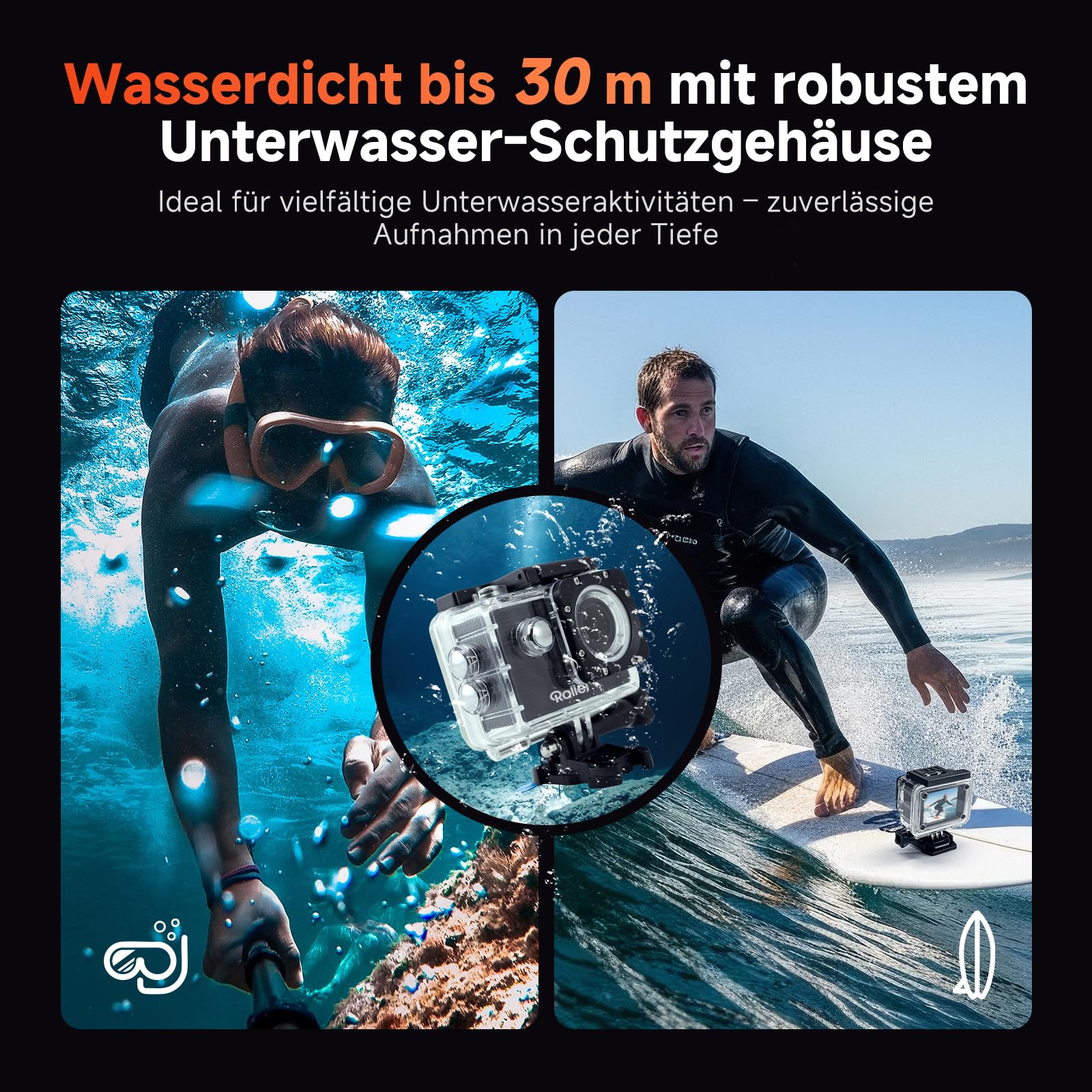 Rollei Actioncam 372 - Action-Camcorder mit Full HD Video Auflösung 1080/30 fps, bis 30 m wasserfest - Schwarz