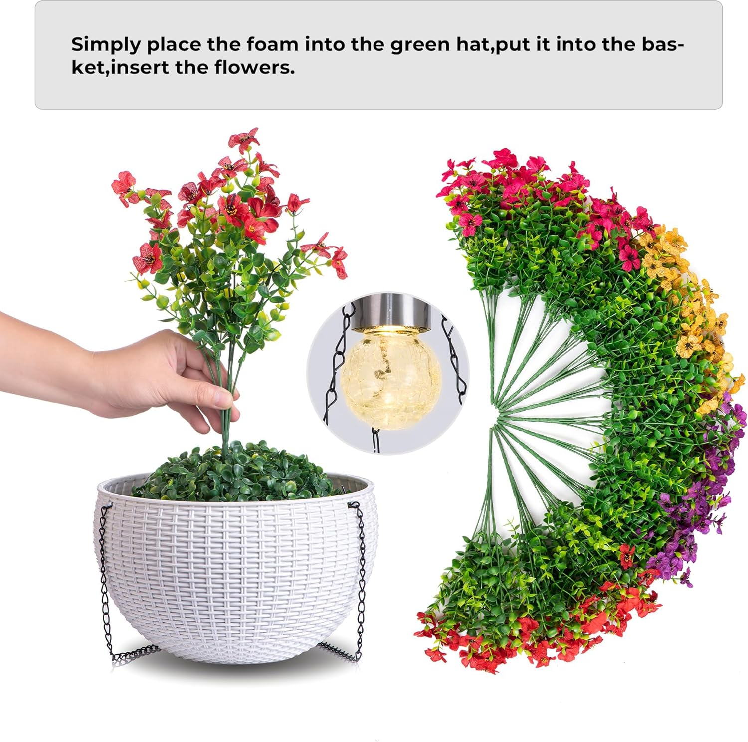 Artificial Faux Hanging Plants Flowers Basket for Spring Outdoor Outside Decorations, Fake Silk Daisy Look Real,Ferns in Planter UV Resistant Realistic for Front Door Yard Farmhouse Wedding Decor