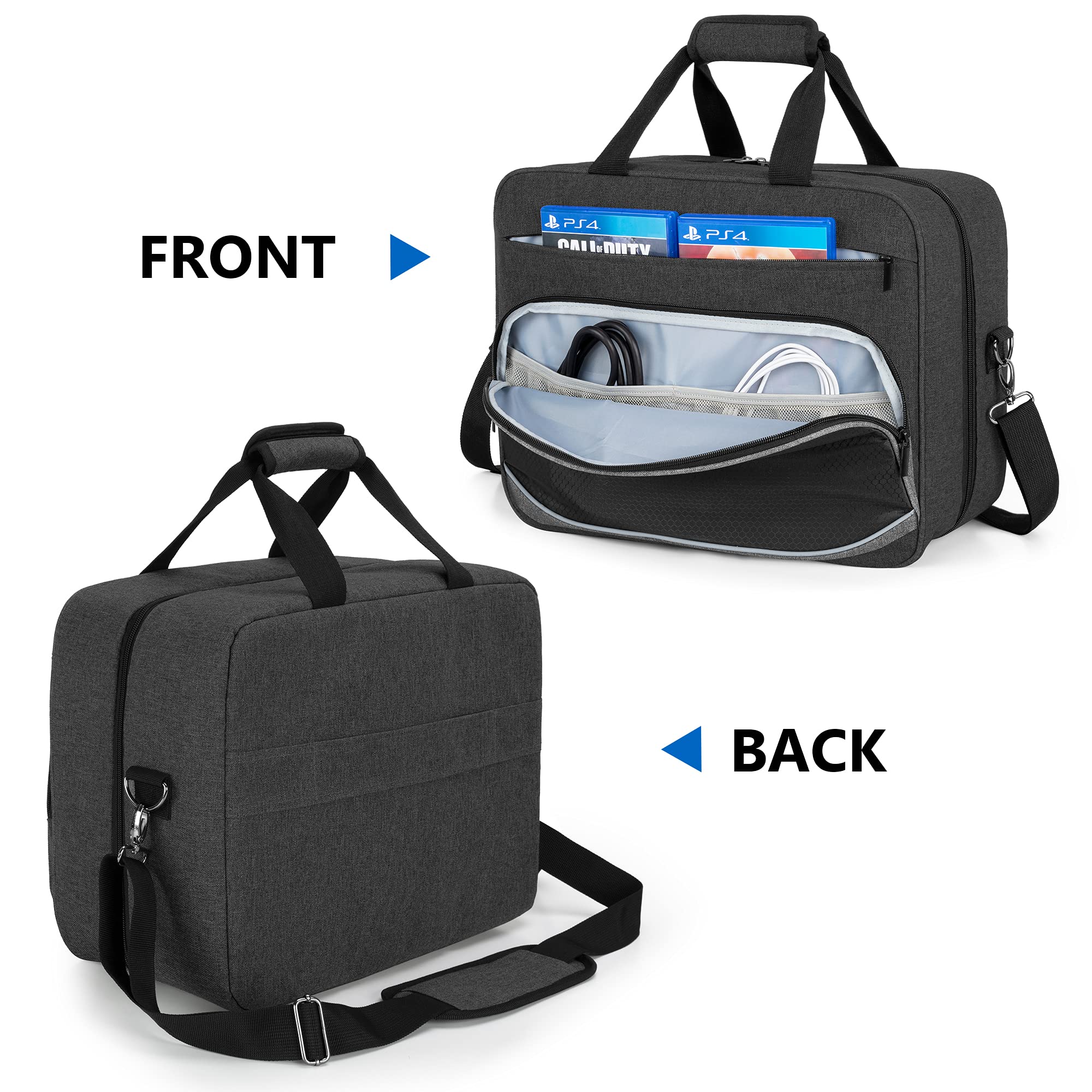 Trunab PS4 plecak do przechowywania kompatybilny z PS5/PS4/PS4 Pro/PS4 Slim/Xbox One/Xbox One X/Xbox One S, plecak ochronny z przegrodami na kontrolery Xbox i akcesoria do gier, czarne, 43 x 16 x 33
