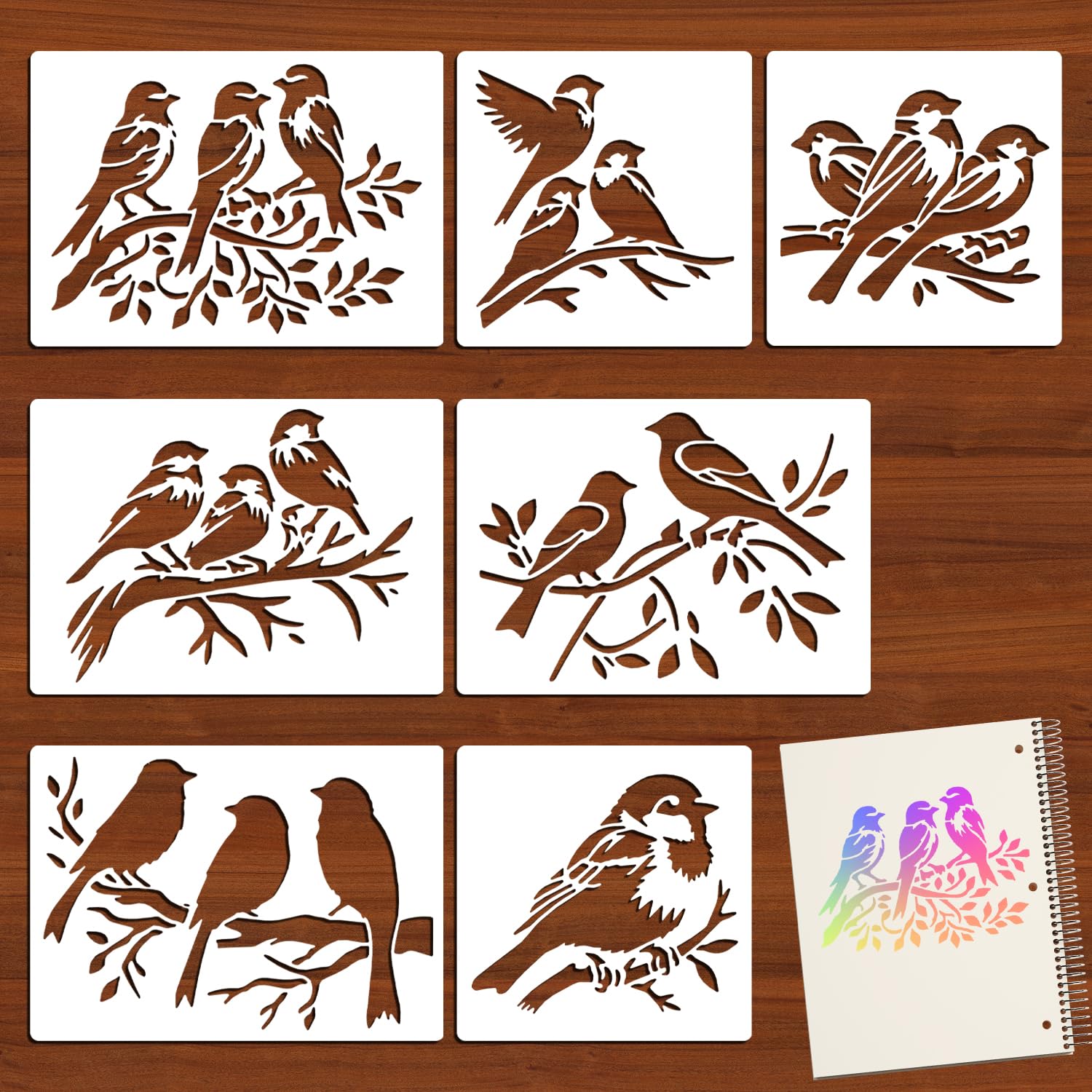 Bird Stencils, 7 Pcs Stencils for Crafts Reusable Wall Brick Painting Template for Painting DIY Art Crafts Scrapbook Wall Décor