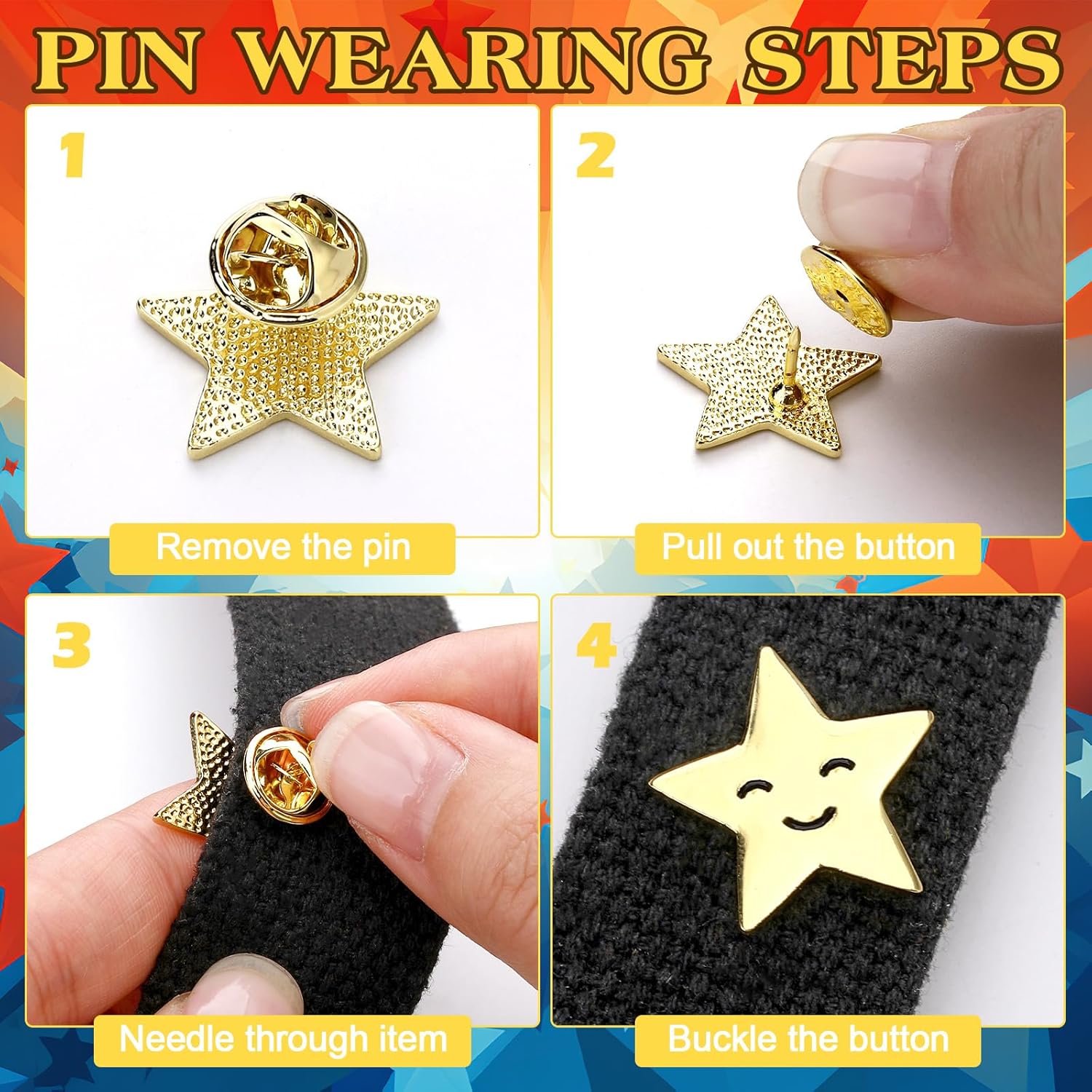 Lyrow 25/50/100/150 Pcs Gold Star Pins Bulk Gold Metal Y2k Motivational Pins for Award Patriotic Accessories for 250th Anniversary 4th of July Memorial Day Students Backpack Brooch Lapel