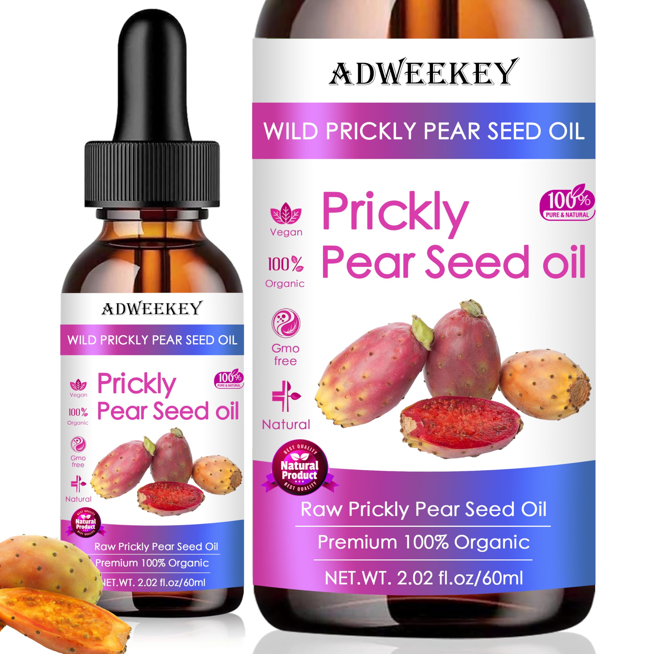 Prickly Pear Seed Oil 2.02fl.oz-100% Pure Organic, Extra Virgin, Cold-Pressed Prickly Pear Cactus Seed Oil for Face, Body & Hair Rich in Vitamins & Antioxidants for Deep Moisture & Skin Rejuvenation