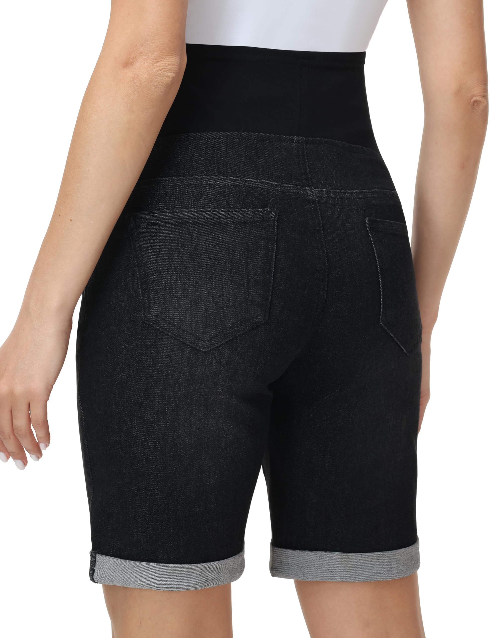 Pantalones vaqueros cortos de maternidad, pantalones vaqueros por encima del abdomen, dobladillo doblado, pantalones cortos de maternidad - 2