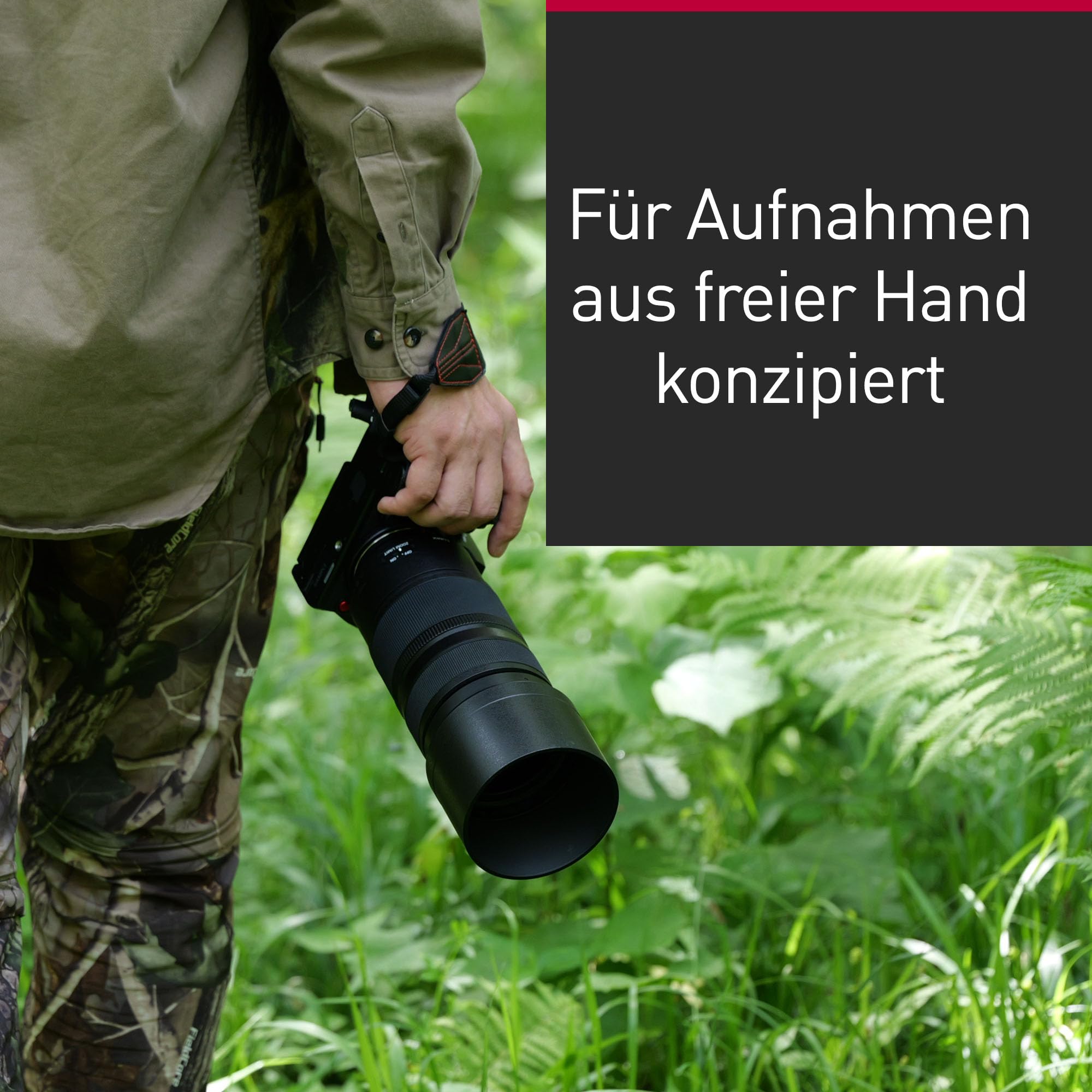 Panasonic LUMIX S-R100500E 100-500 mm F5-7.1 O.I.S. L-Mount Objektiv, Vollformat-Telezoom, 0,8 m Naheinstellgrenze, anpassbarer Fokusring, wetterfest, Schwarz