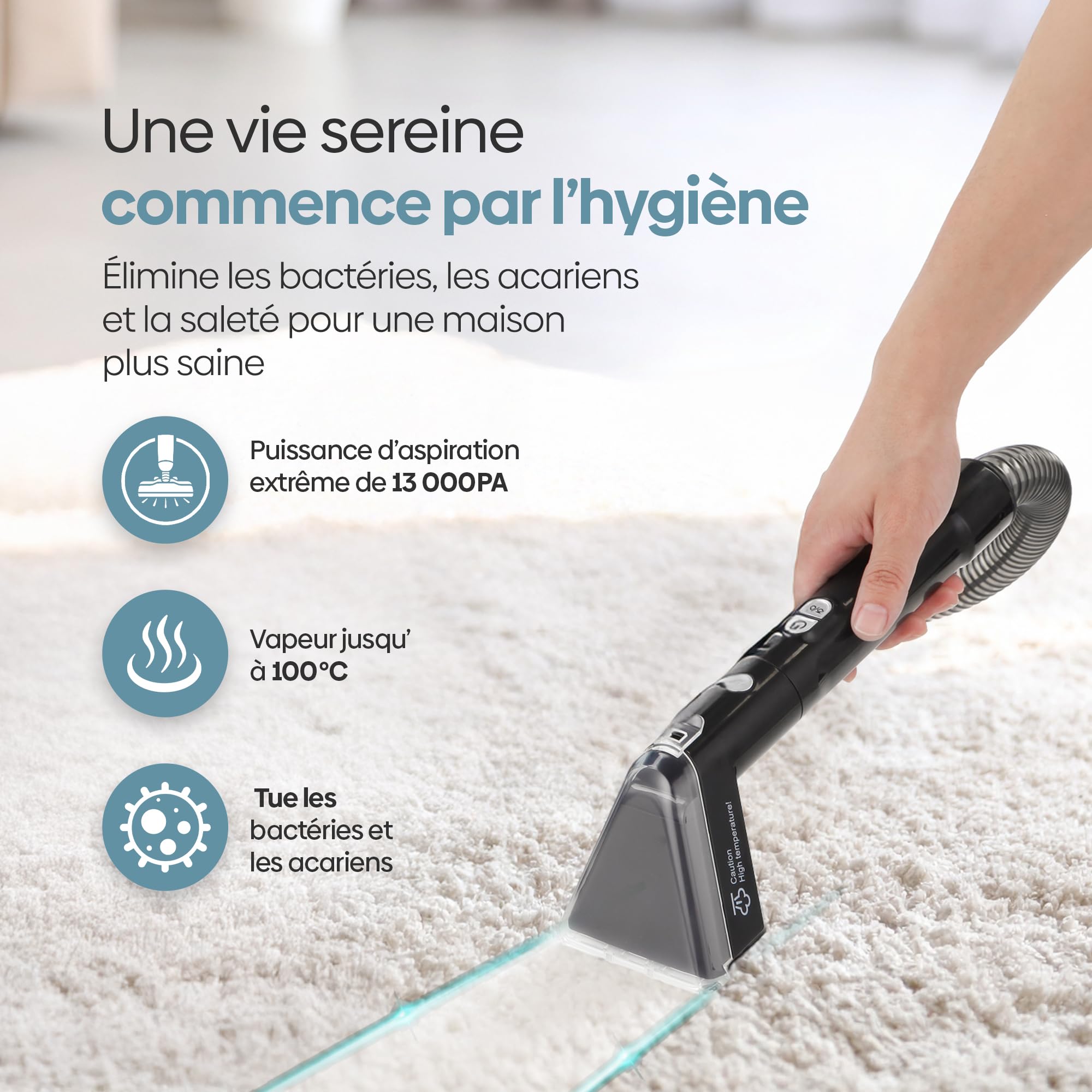Olvy Nettoyeur de Tapis PRO – Aspirateur Injecteur-Extracteur avec Fonction Vapeur – Nettoyeur à Vapeur 100°C – Appareil Nettoyeur de Canapé – Nettoyeur de Tapis Humide – avec Détergent – 1650W – Nett
