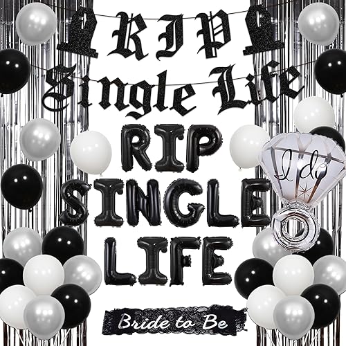 Rip Single Life - Decoración de despedida de soltera, decoración gótica de despedida de soltera, pancarta de globo blanco y negro con flecos, disponible en Yaxa Peru