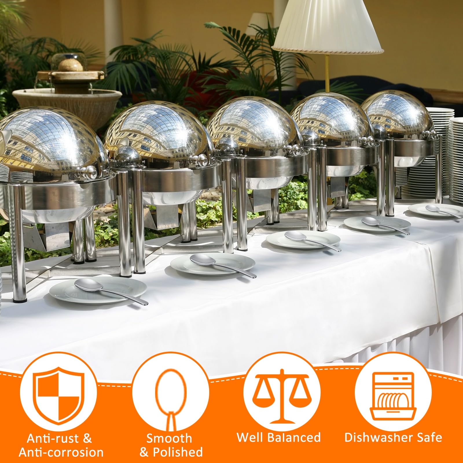 Uiifan 24 Stück Bankett-Servierlöffel Edelstahl Servierlöffel Servierutensilien Löffel zum Kochen Metall Servierlöffel für Buffet Catering Essen Kochen Küche, Silber, 21,6 cm lang, 21,6 x 6,1 cm