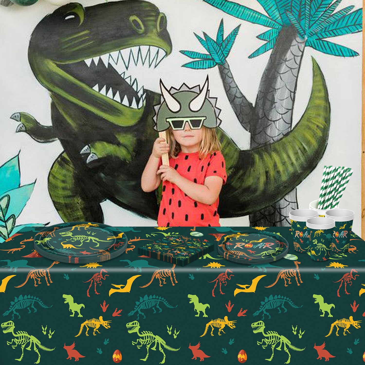 Set Stoviglie Dinosauro Per Feste - 40 Posti Con Tovaglia, Piatti E Tovaglioli - Foto 13
