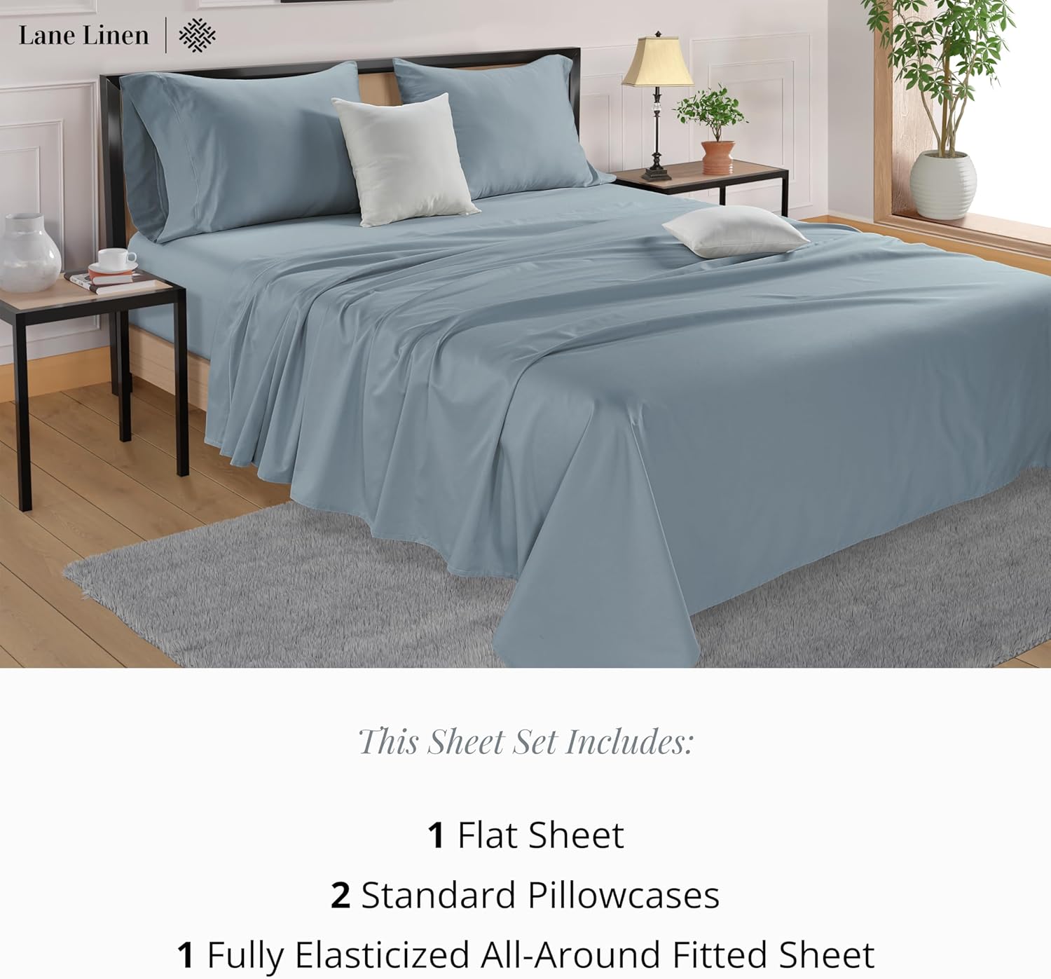 LANE LINEN 600 TC 100% Cotton Full Size Sheets Set, Soft & Comfy Hotel Style Thick Full Bed Sheets Set, Mercerized Cotton Bedding Sheets & Pillowcases Sets, Machine wash- French Blue Full 05: Blue image 3 of 9 B09C3YQZD5