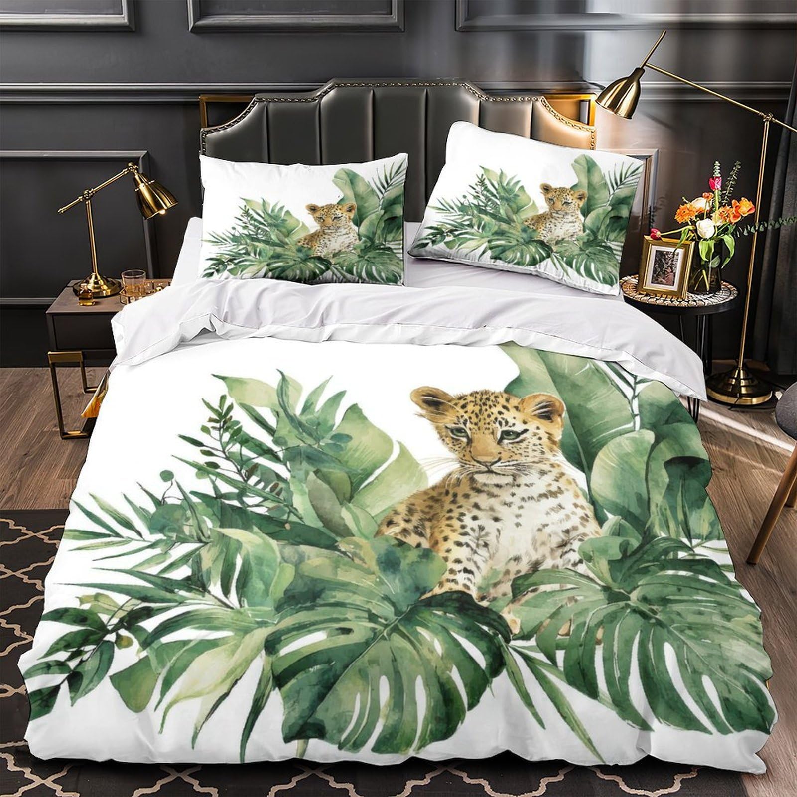 Housse de couette imprimée feuilles microfibre pour la chambre d'un adolescent moderne