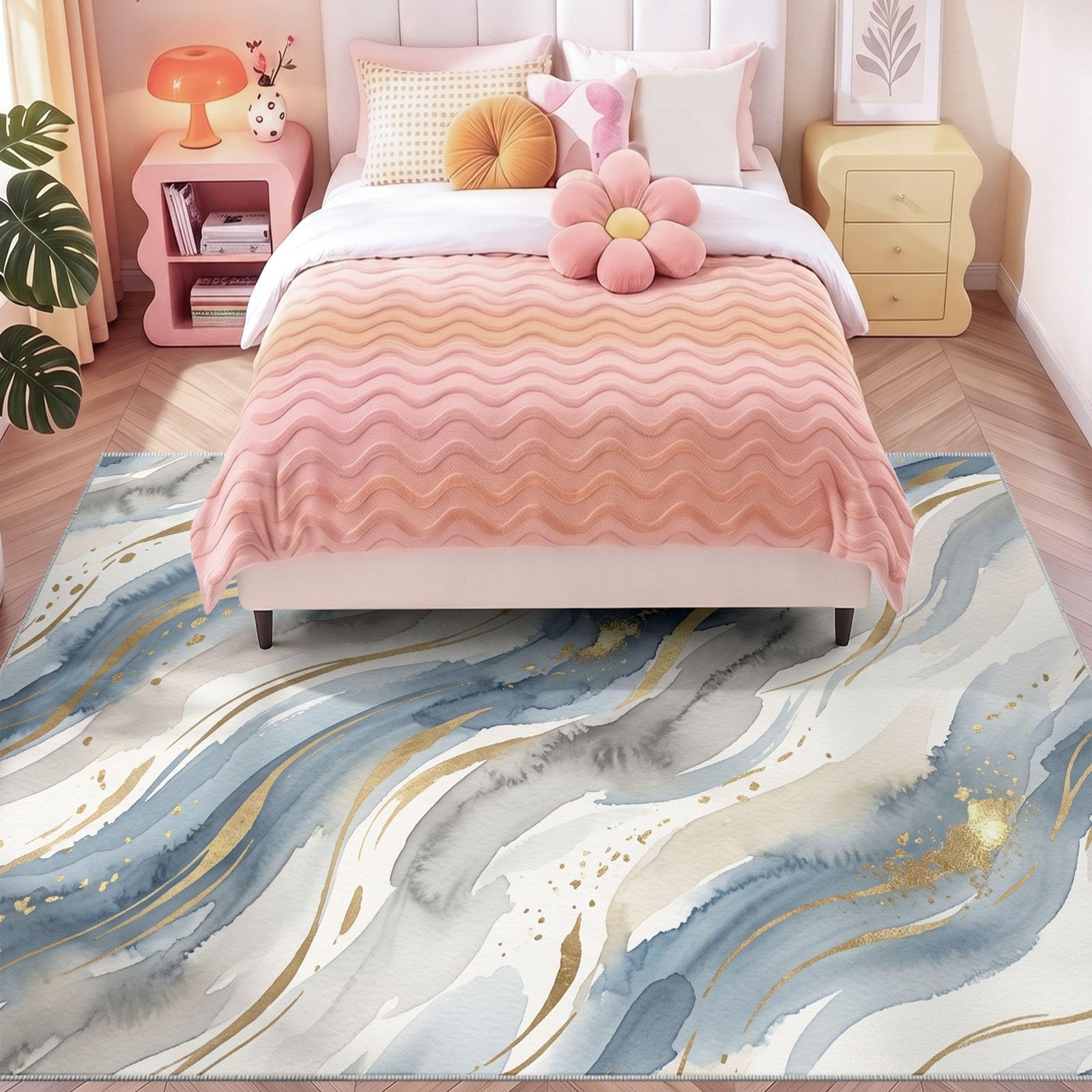 Tappeto moderno artistico per soggiorno, 120 x 170 cm, lavabile, antiscivolo, morbido, a pelo basso, resistente alle macchie, con texture astratta in marmo, tappeto per interni, decorazione per la