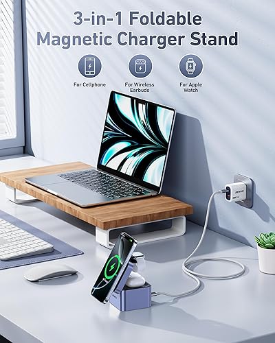 Miniatura 2 de BENFEI Soporte de carga MagSafe plegable 3 en 1, estación de carga inalámbrica para iPhone 1615141312, Apple Watch y AirPods, diseño de cubo