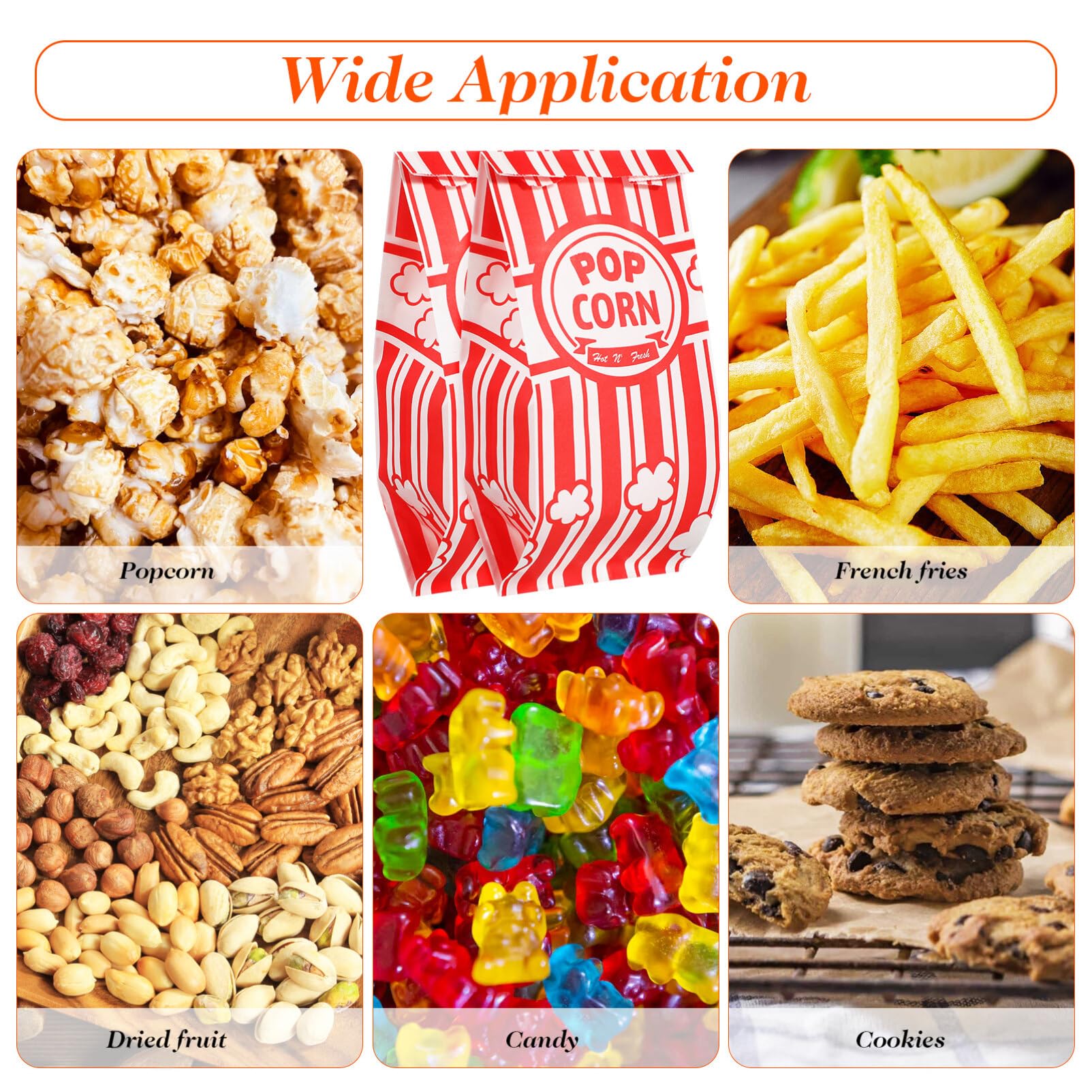 PartyKindom 100pcs Popcorn Bags: Striped Paper Popcorn Bags Individual Servings Candy Containers Servings Popcorn Containers For Party Events Movie Night Supplies