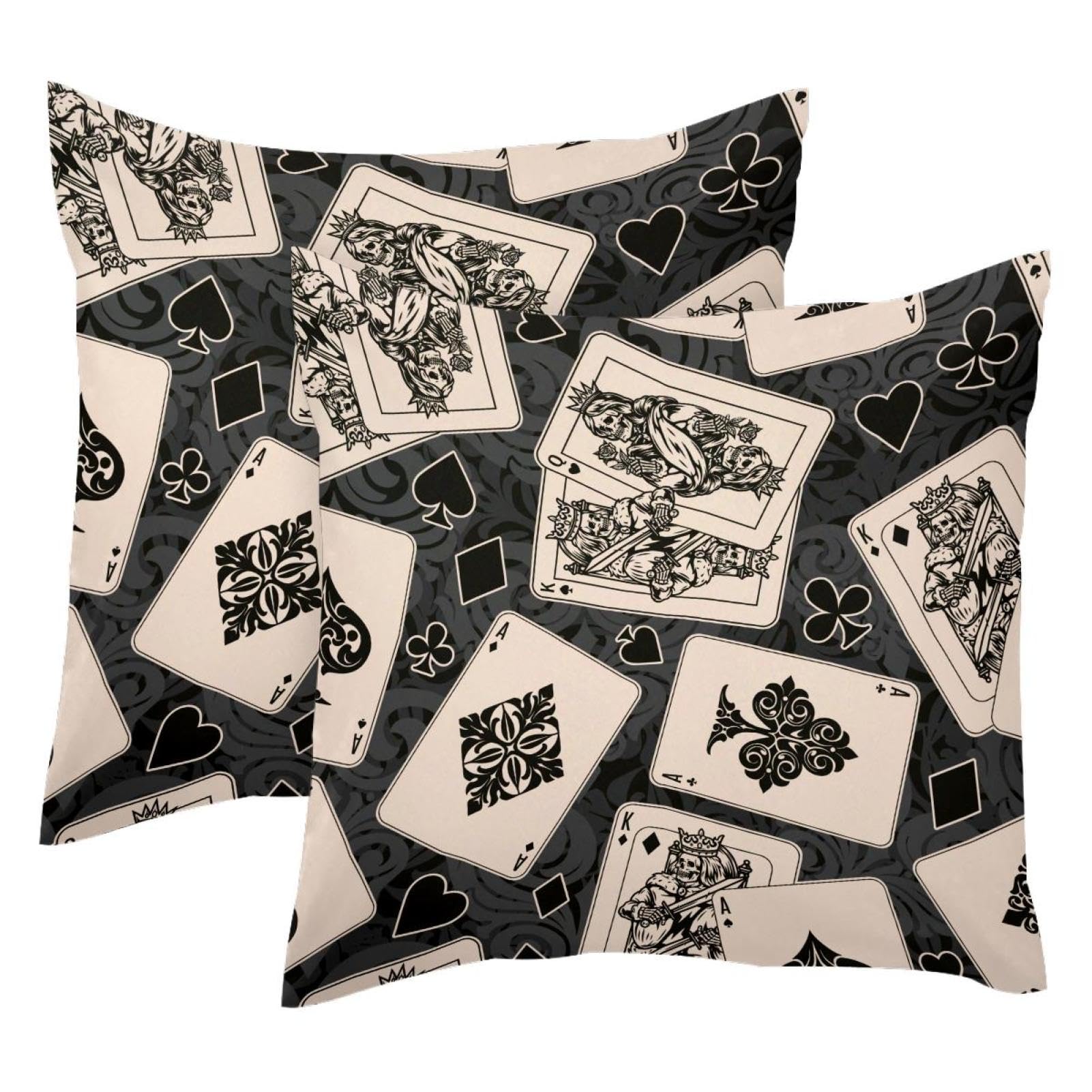 Vapokf Multi Skeleton Queen And King Playing Cards Pack Of 2 Pillow Covers 45X45cm, Farmhouse Throw Pillow Covers Square Cushion Case For Spring Home Sofa Couch Decoration