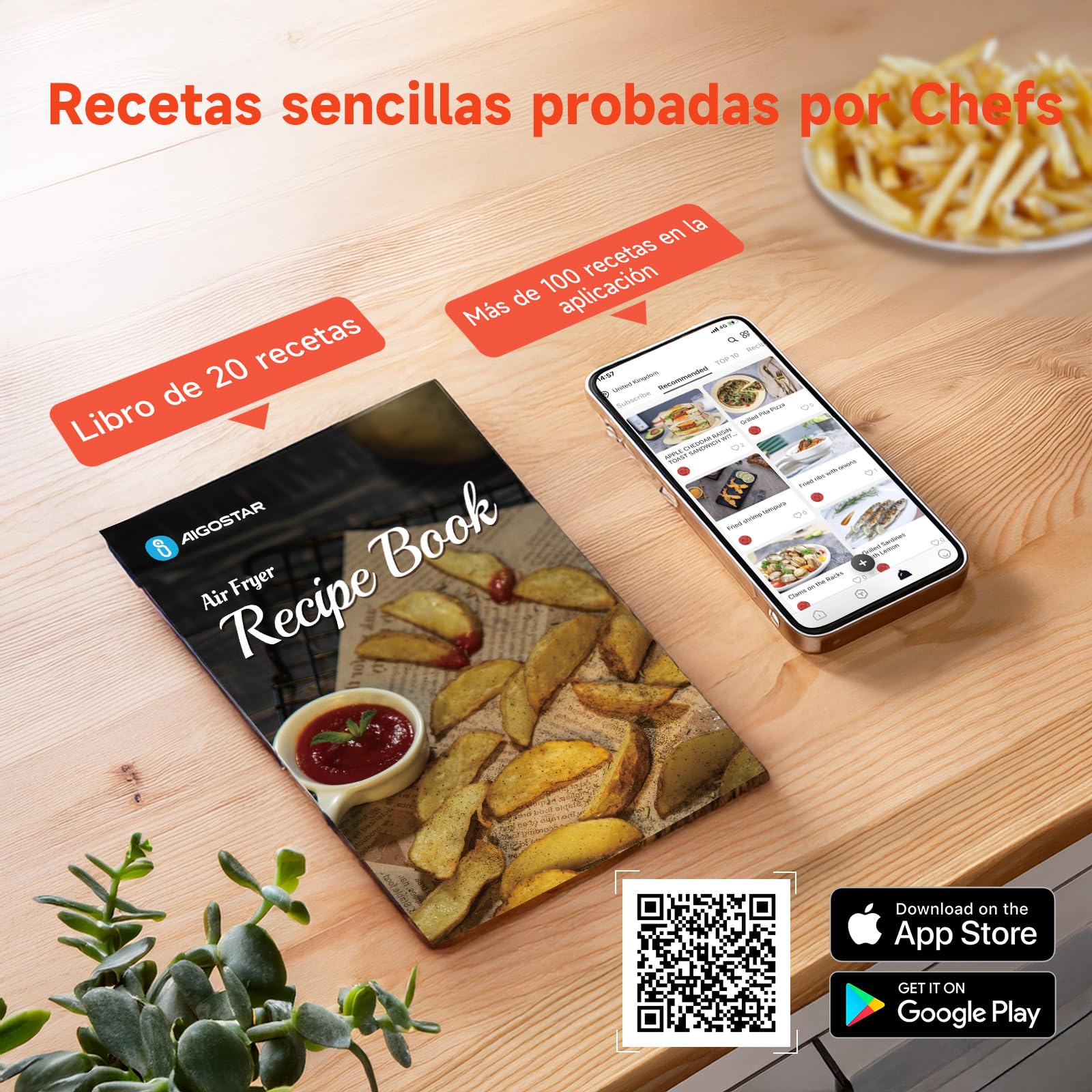 Aigostar Freidora de Aire XXL 7 Litros/2Kg, Air Fryer con Doble Cesta Independiente, Tecnología Rapid Air, 8 Programas, Función de Mantenimiento de Calor, App de Recetas/Libro de Recetas, 1900W