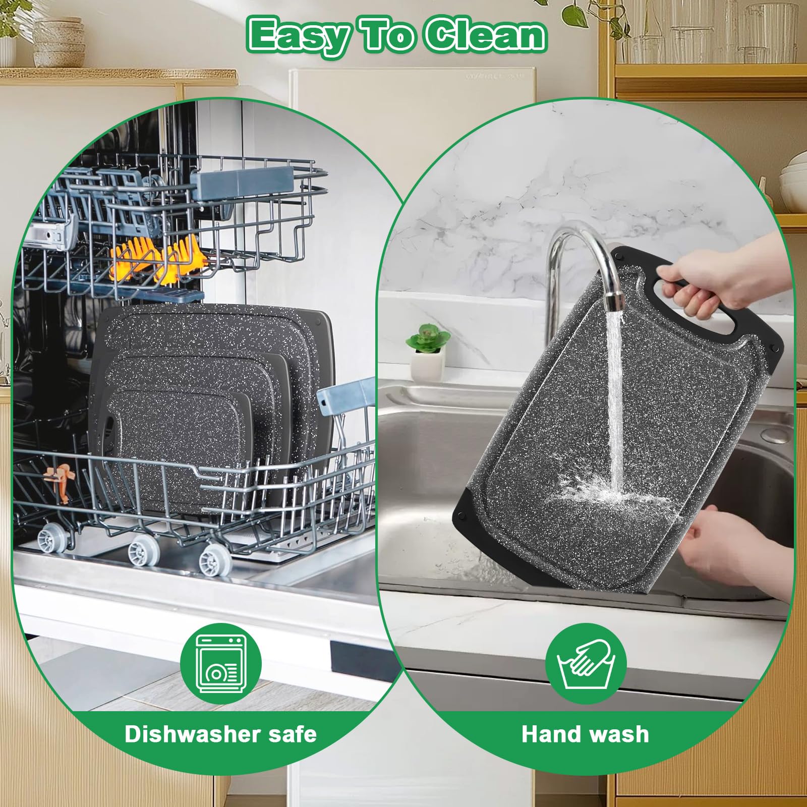 3 Piezas Tabla Cortar con Ranura Jugos, Tablas Corte para Lavavajillas, Tabla Cortar Antideslizante Plástico, Cutting Board Fáciles Limpiar, Accesorios Cocina para Verduras, Carne, Frutas (Negro)