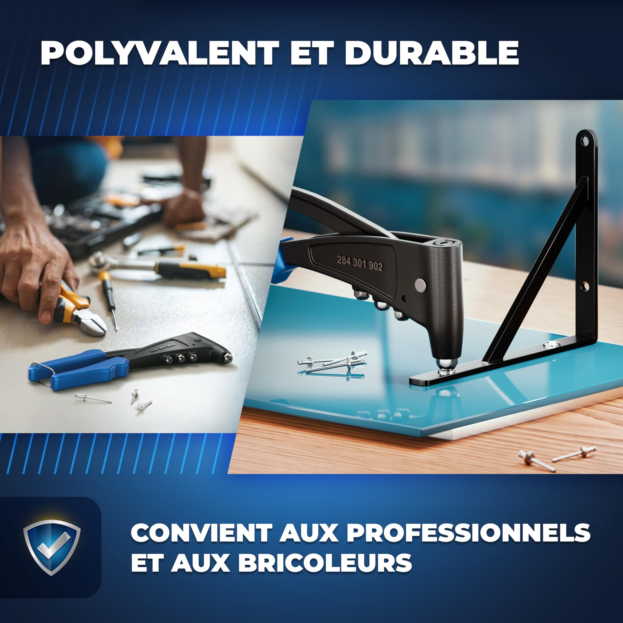 S&R Pince à Riveter Coffret Riveteuse Manuelle avec 60 Rivets aveugles Acier, Alu, Inox. Coffret Riveteuse + 60 Rivets