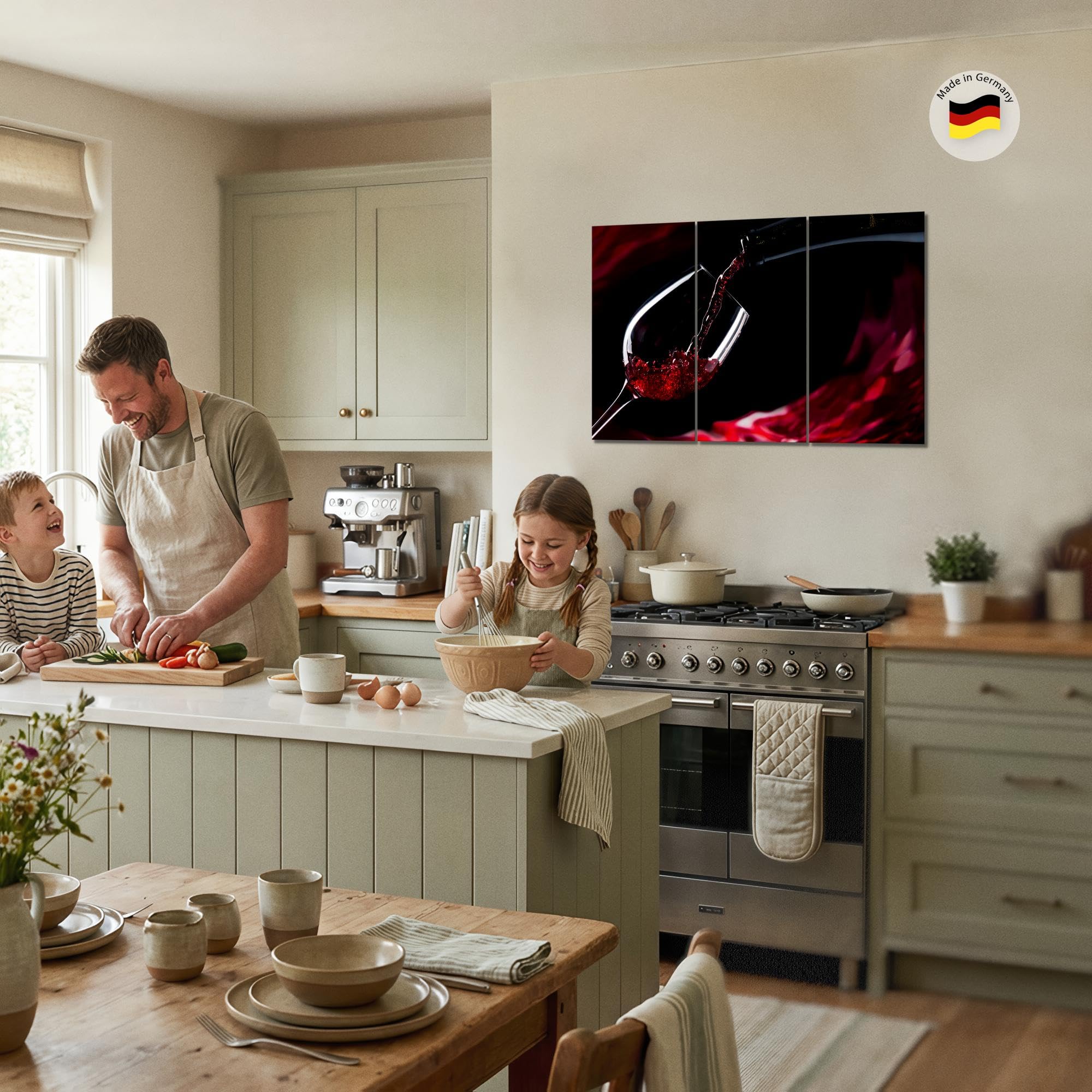 Runa Art Vin Cuisine Peinture Tableau Salon XXL Noir Rouge Salle à manger Verre 120 x 80 cm 3 Parties Decoration Murale 042231a