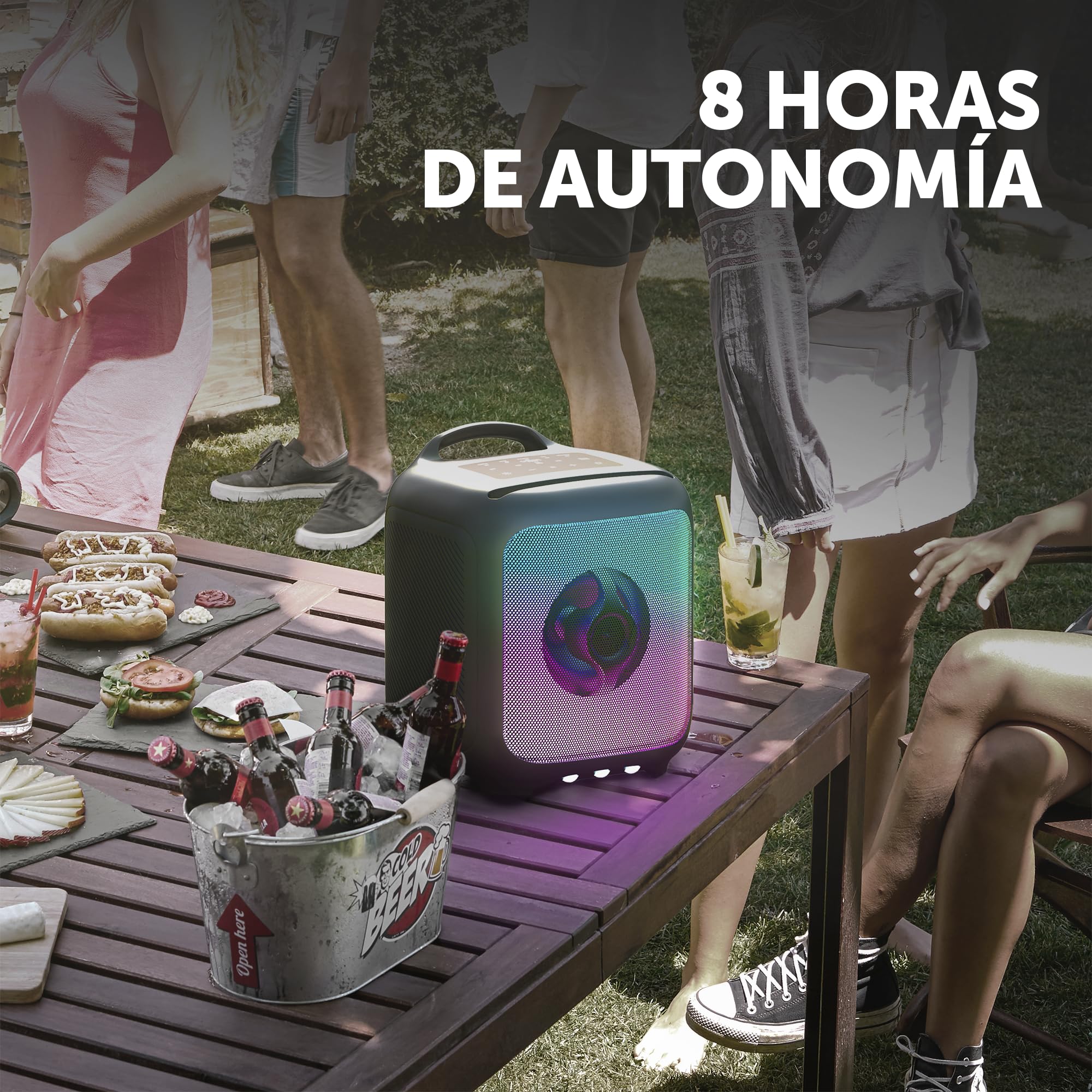Vieta Pro Party 55 Enceinte Bluetooth 5.3 puissante 100 W avec lumières LED RVB, batterie 9H, TWS, USB, microSD, karaoké avec microphone et télécommande, double entrée microphone, portable pour fêtes