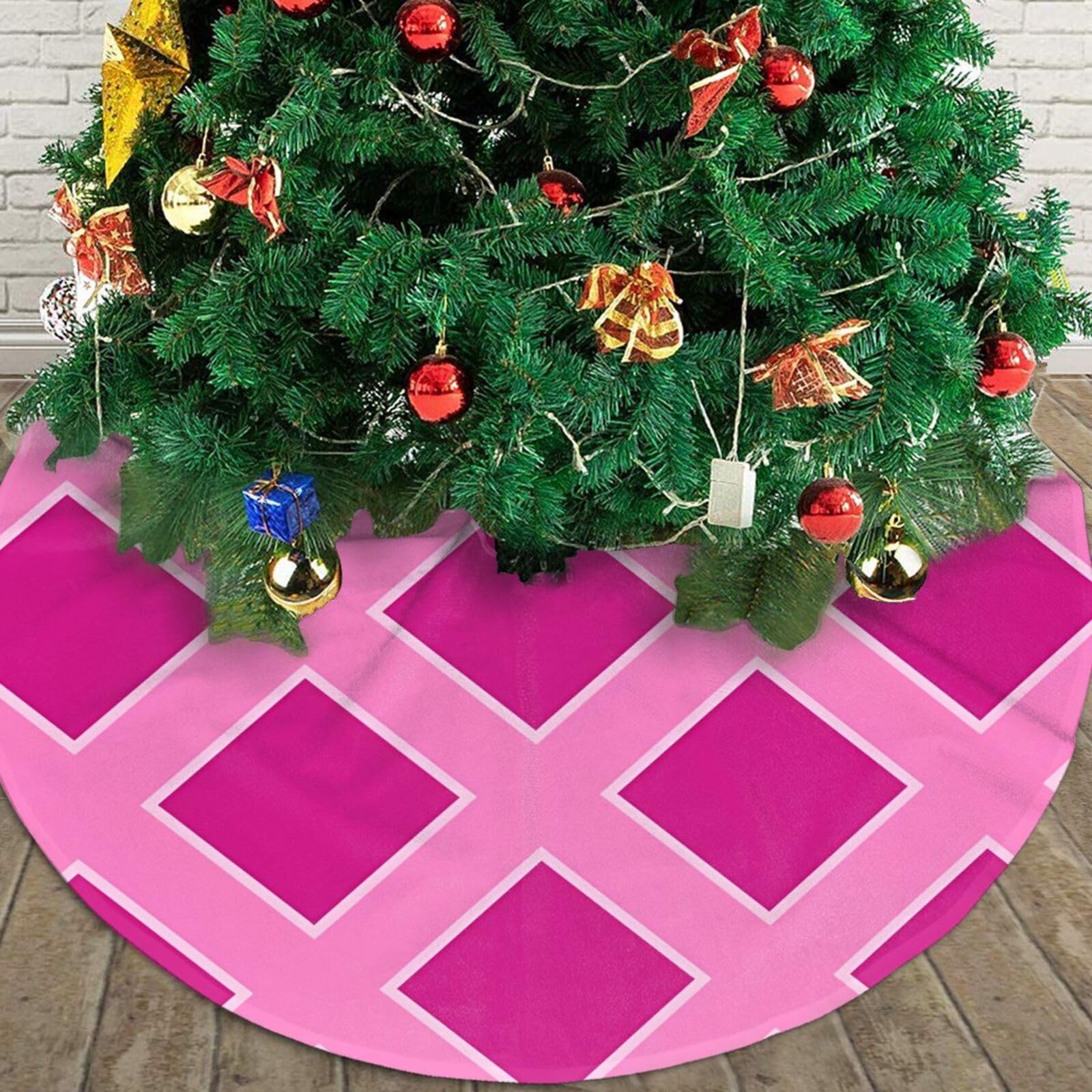 Oudrspo As Pic Hot Pink Geometric Girly Diamond Christmas Tree Skirt 30" Round Winter Snow Suitable For Christmas, Christmas, Halloween, Party Decoration Occasions