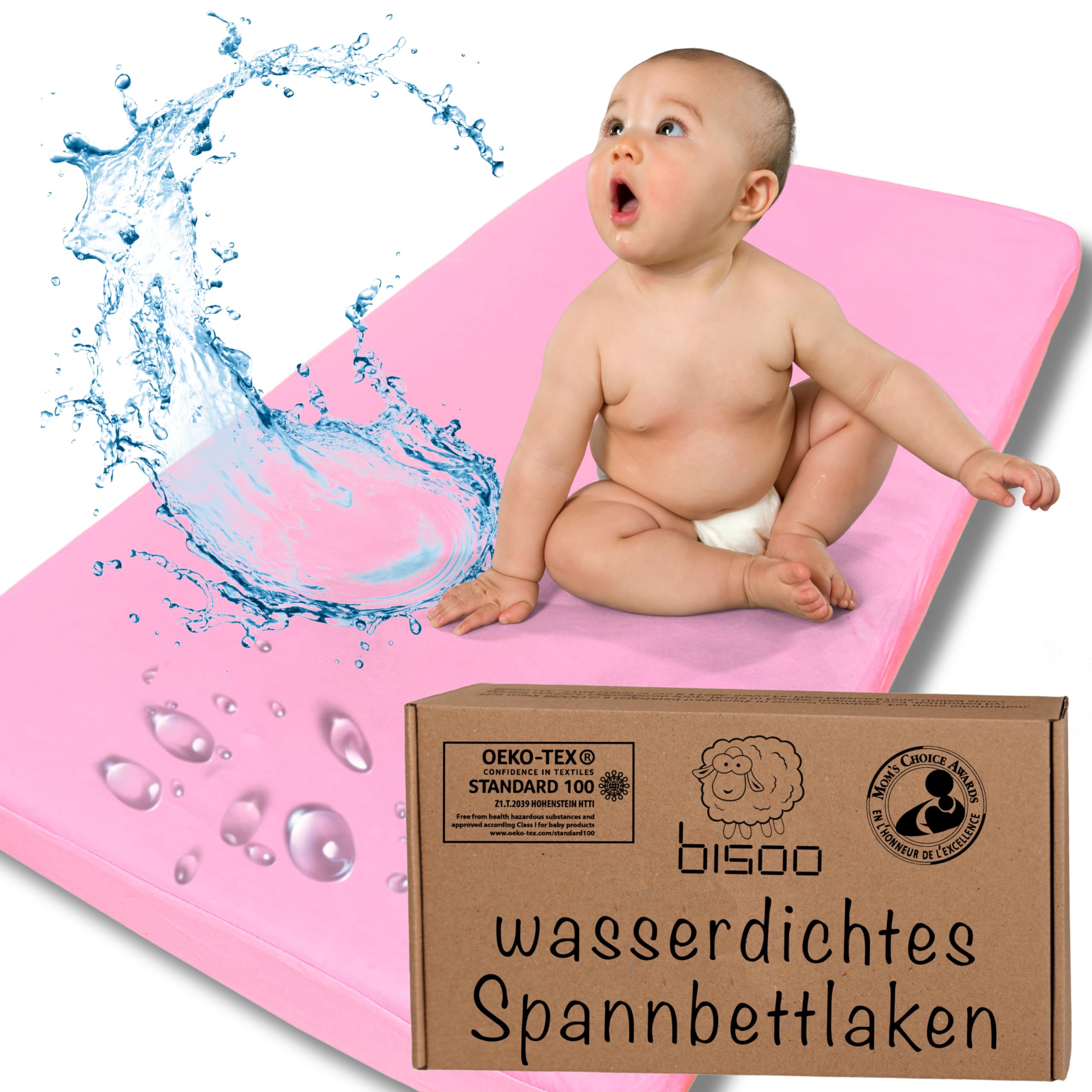 Bisoo Zauberlaken Spannbettlaken Wasserdicht 50x100 Rosa für Beistellbett